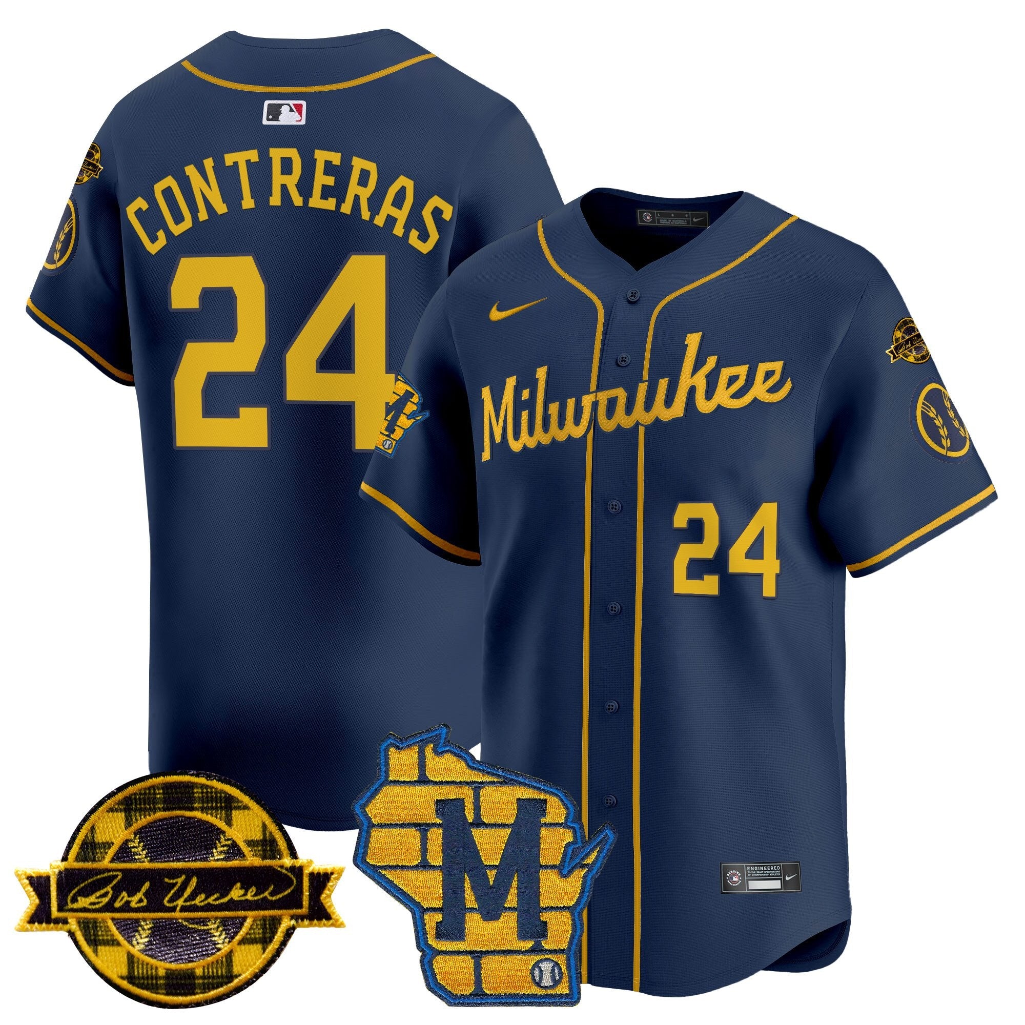 Men’s Milwaukee Home & Bob Uecker Patch Vapor Premier Limited Jersey