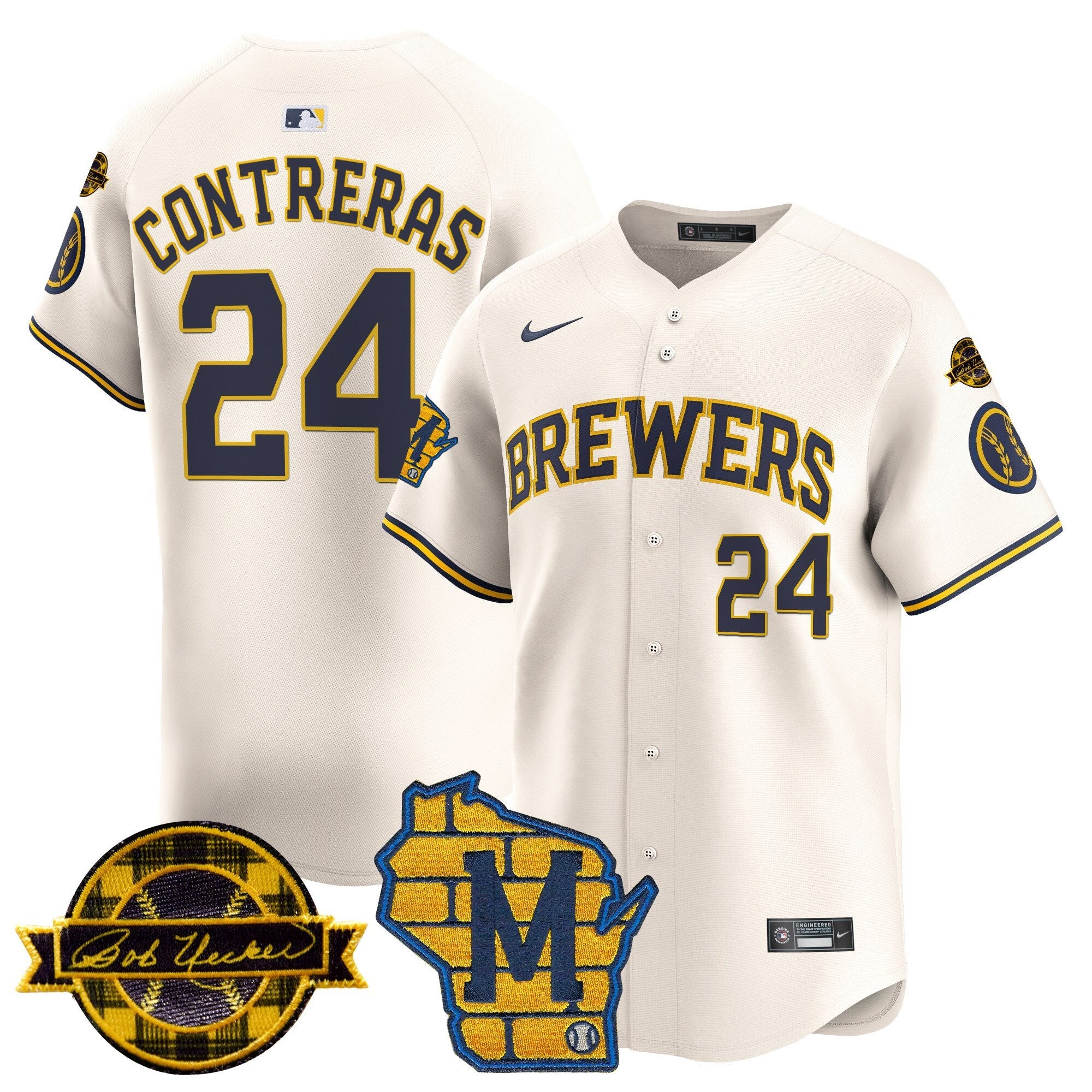 Men’s Milwaukee Home & Bob Uecker Patch Vapor Premier Limited Jersey