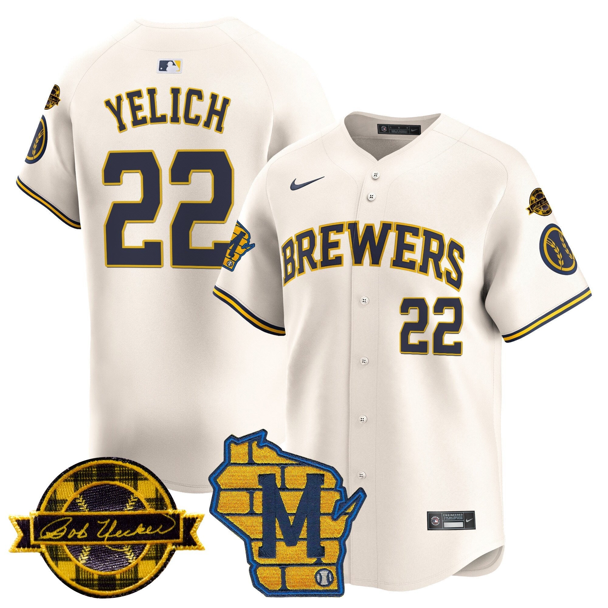 Men’s Milwaukee Home & Bob Uecker Patch Vapor Premier Limited Jersey