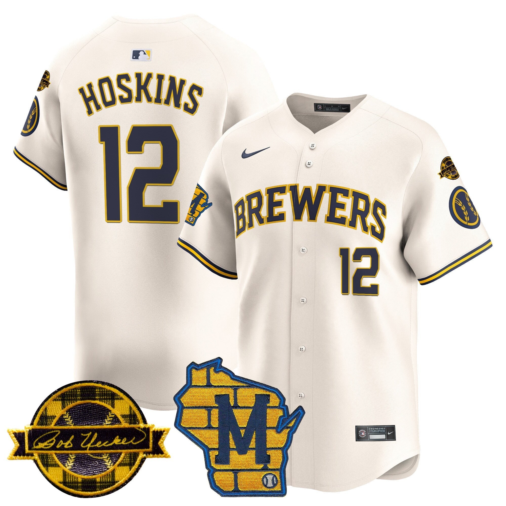 Men’s Milwaukee Home & Bob Uecker Patch Vapor Premier Limited Jersey