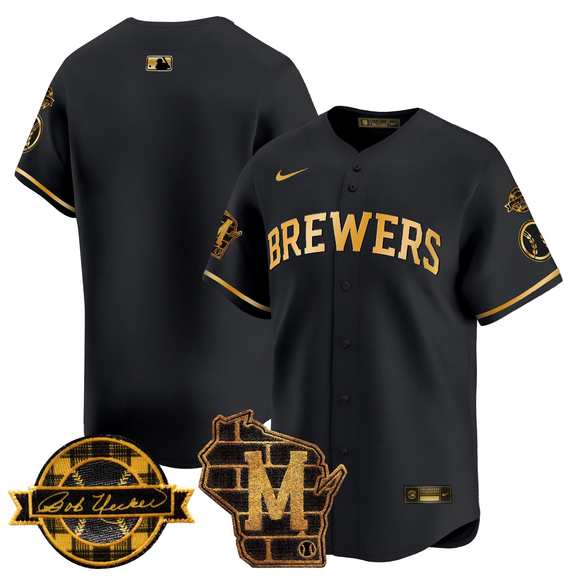 Men’s Milwaukee Home & Bob Uecker Patch Vapor Premier Limited Jersey