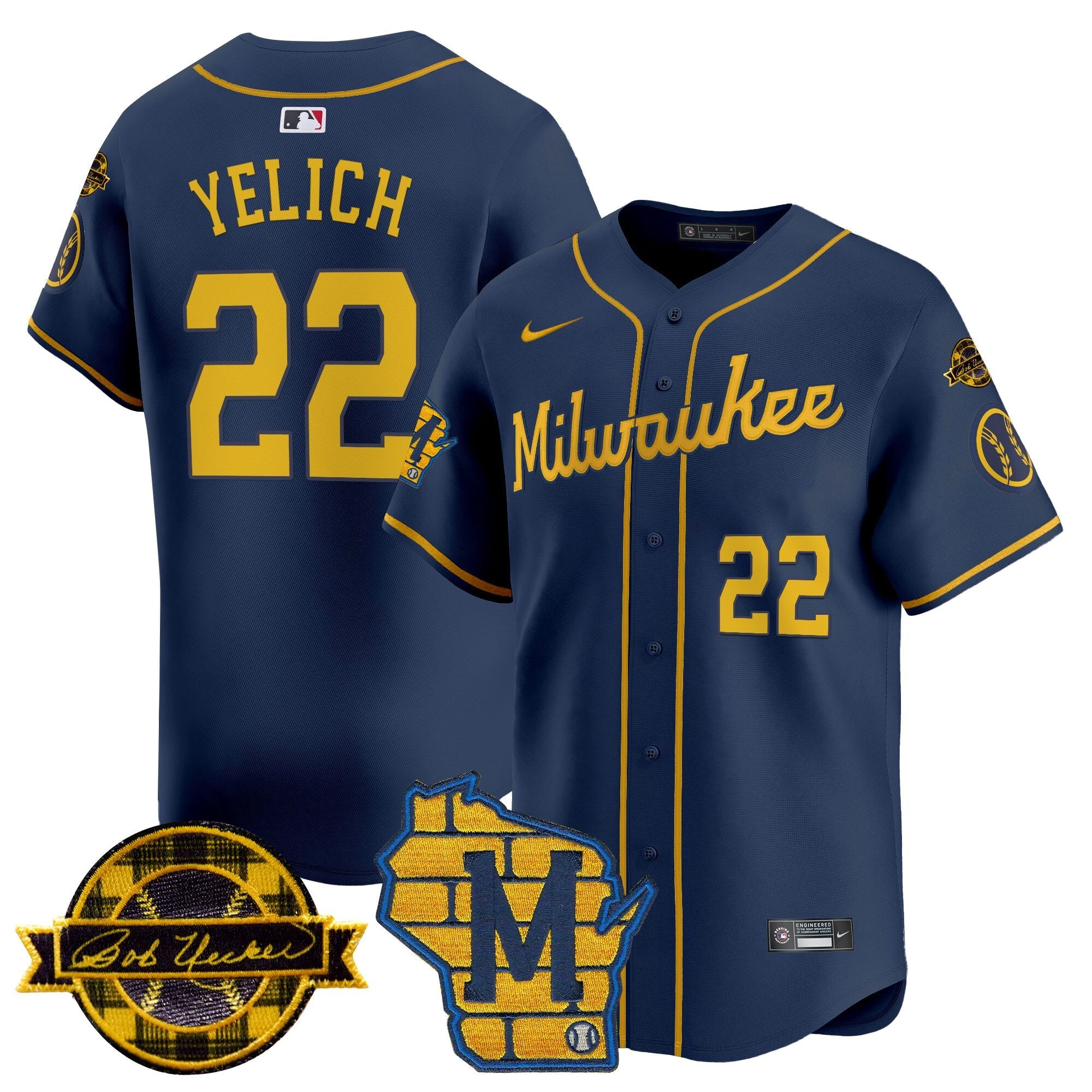 Men’s Milwaukee Home & Bob Uecker Patch Vapor Premier Limited Jersey
