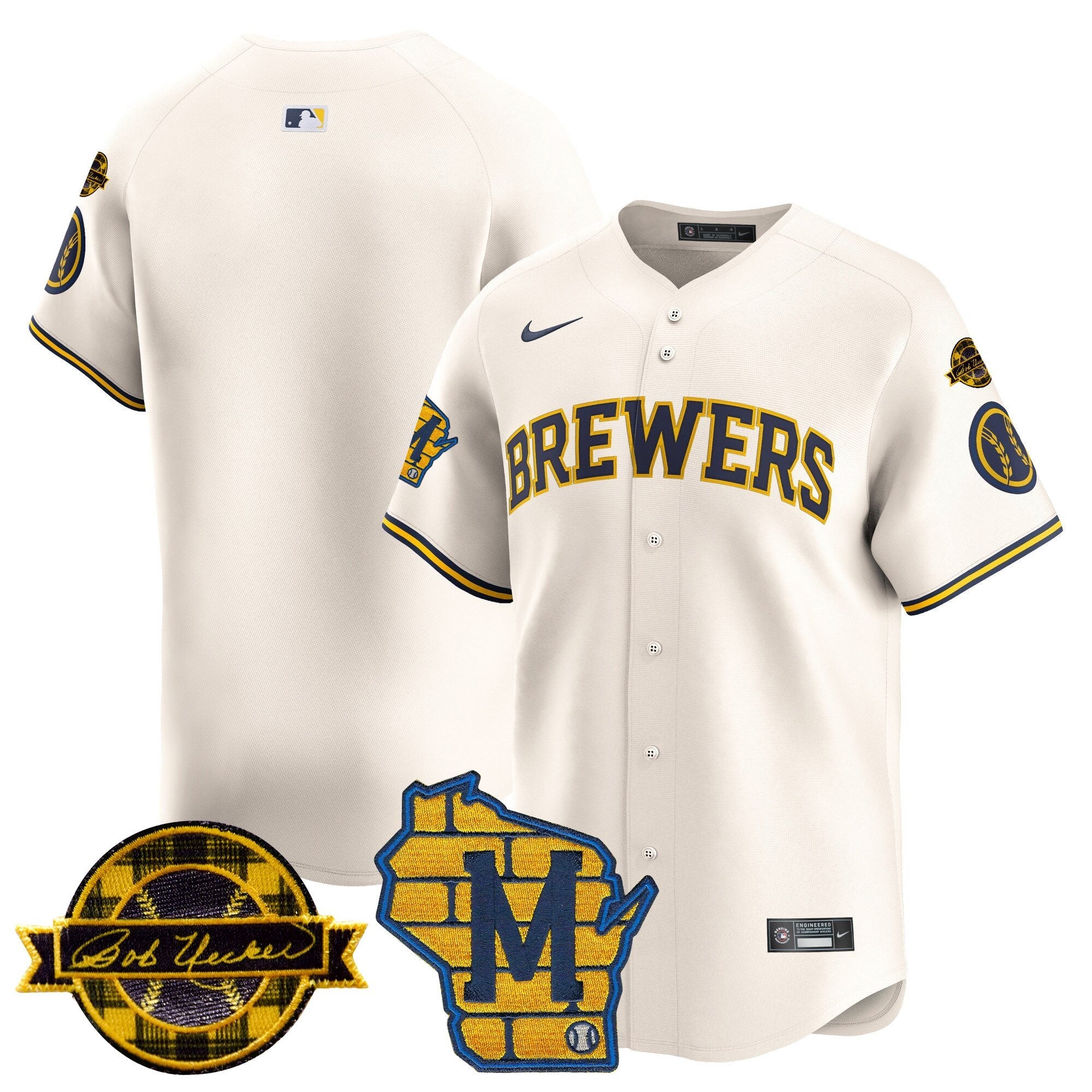 Men’s Milwaukee Home & Bob Uecker Patch Vapor Premier Limited Jersey