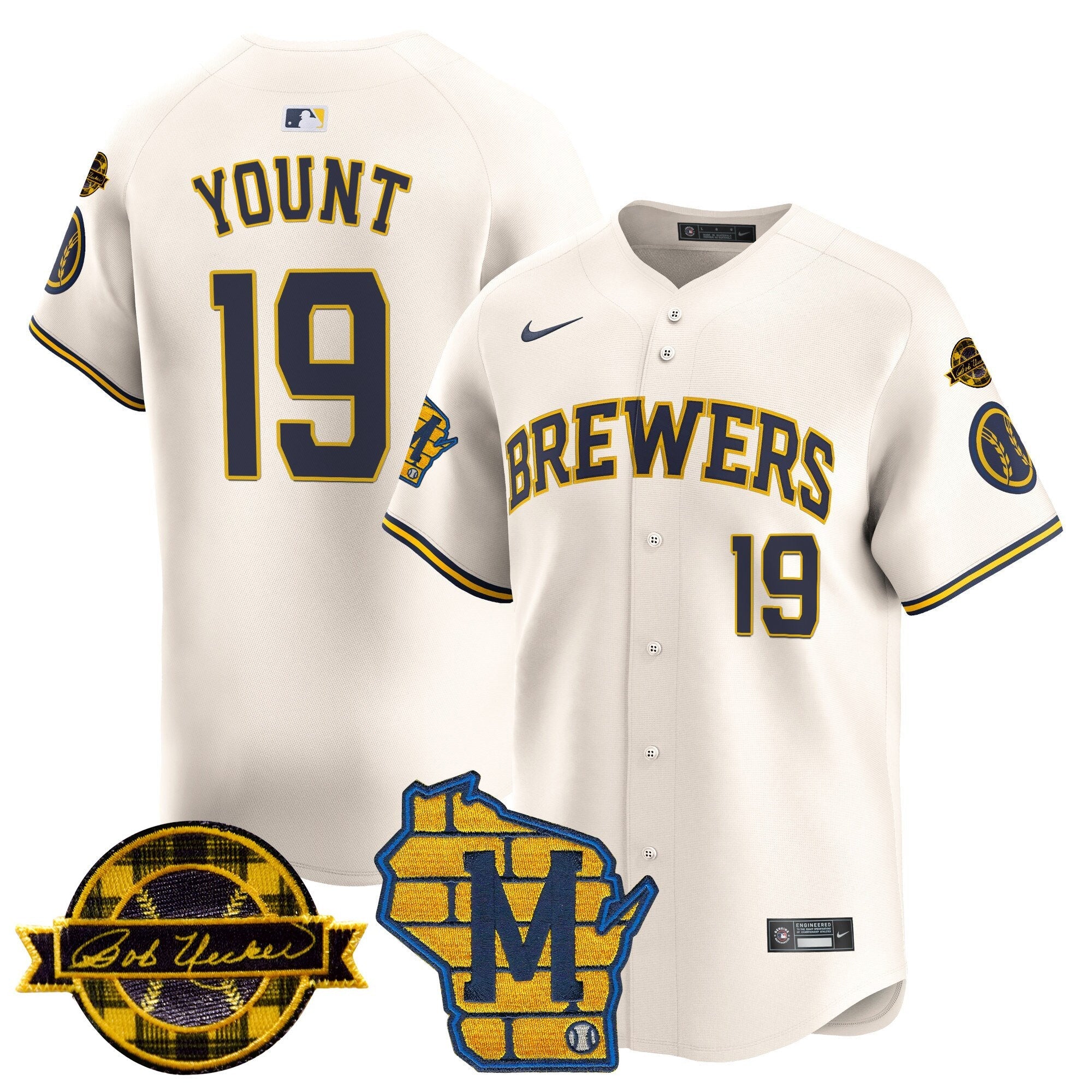 Men’s Milwaukee Home & Bob Uecker Patch Vapor Premier Limited Jersey