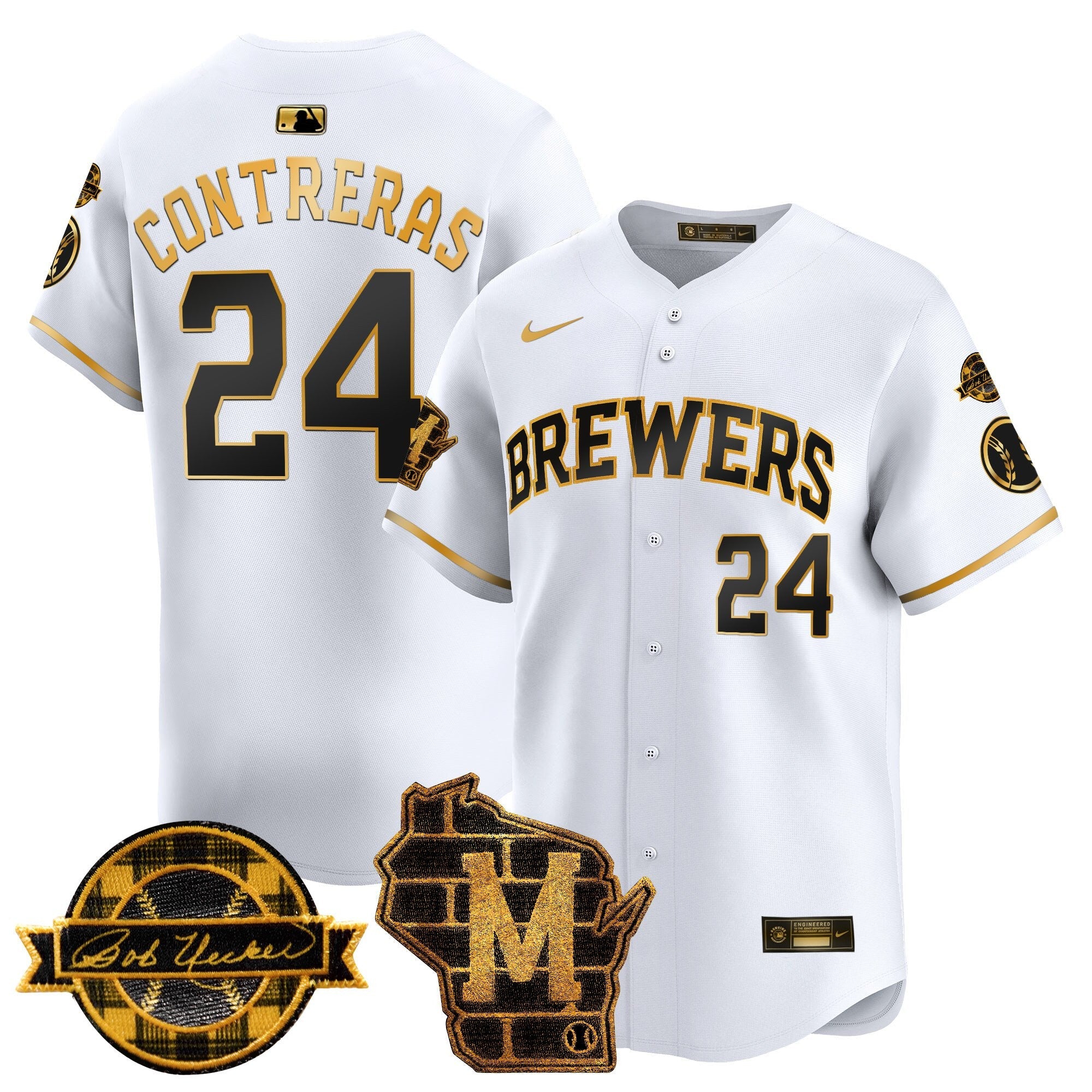 Men’s Milwaukee Home & Bob Uecker Patch Vapor Premier Limited Jersey