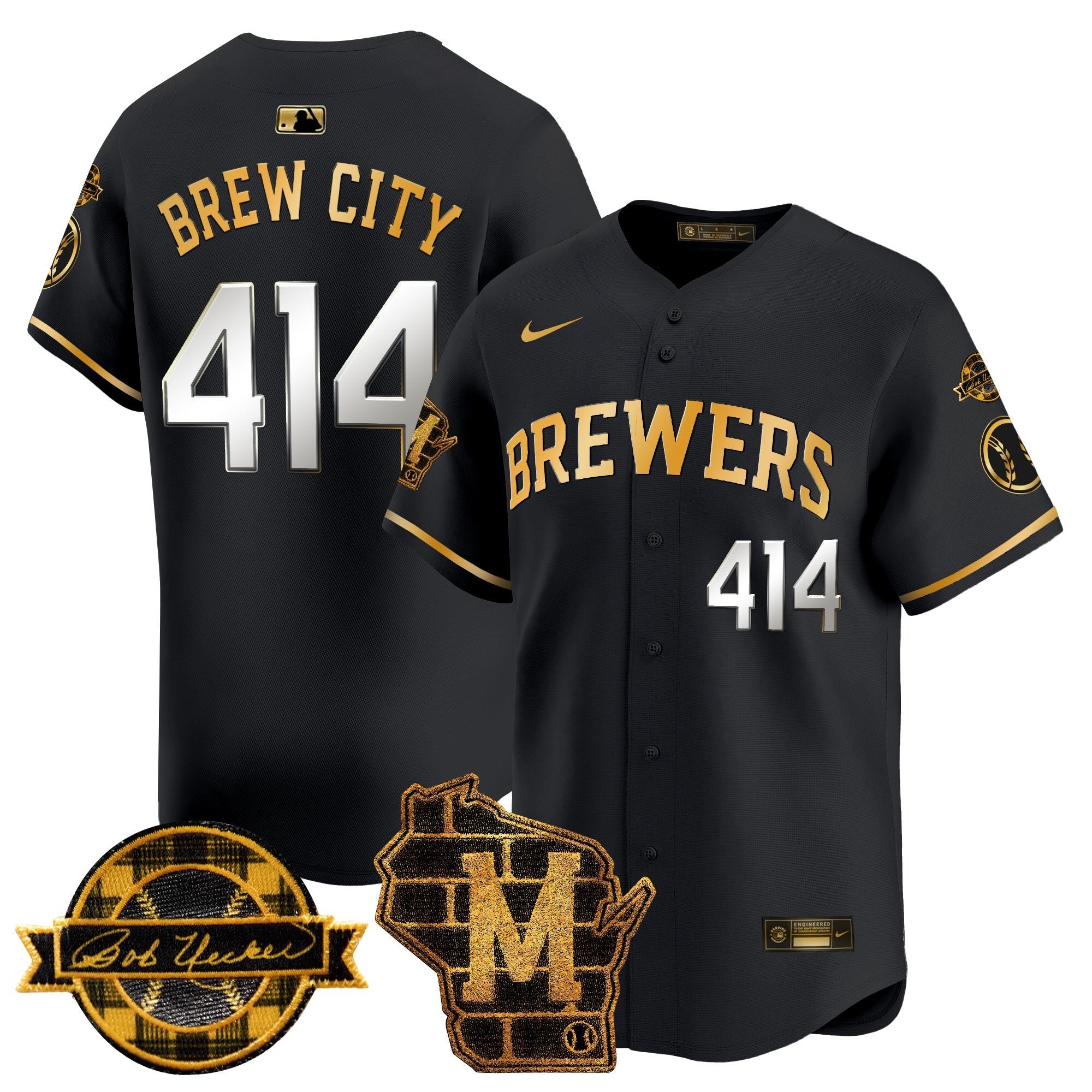 Men’s Milwaukee Home & Bob Uecker Patch Vapor Premier Limited Jersey