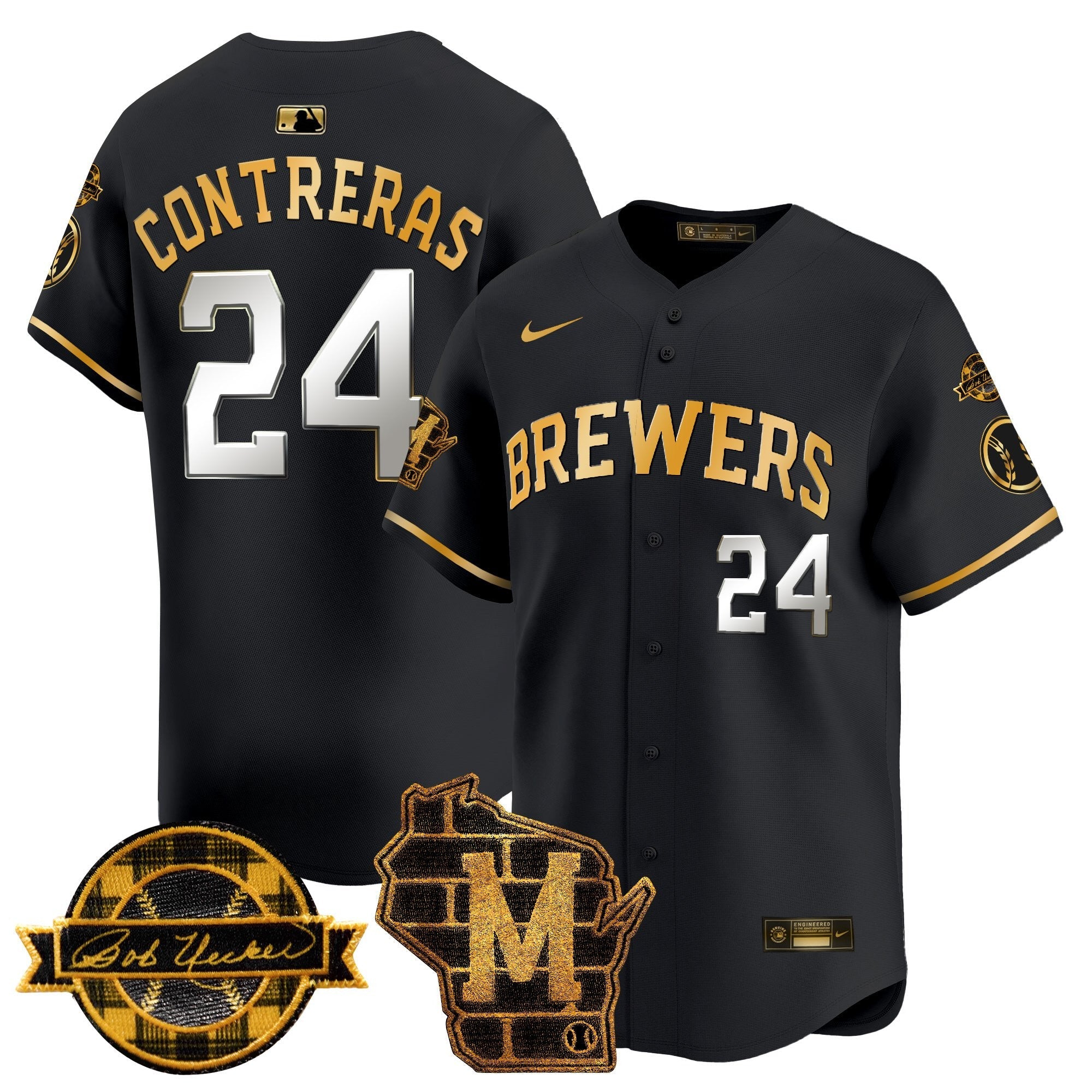 Men’s Milwaukee Home & Bob Uecker Patch Vapor Premier Limited Jersey
