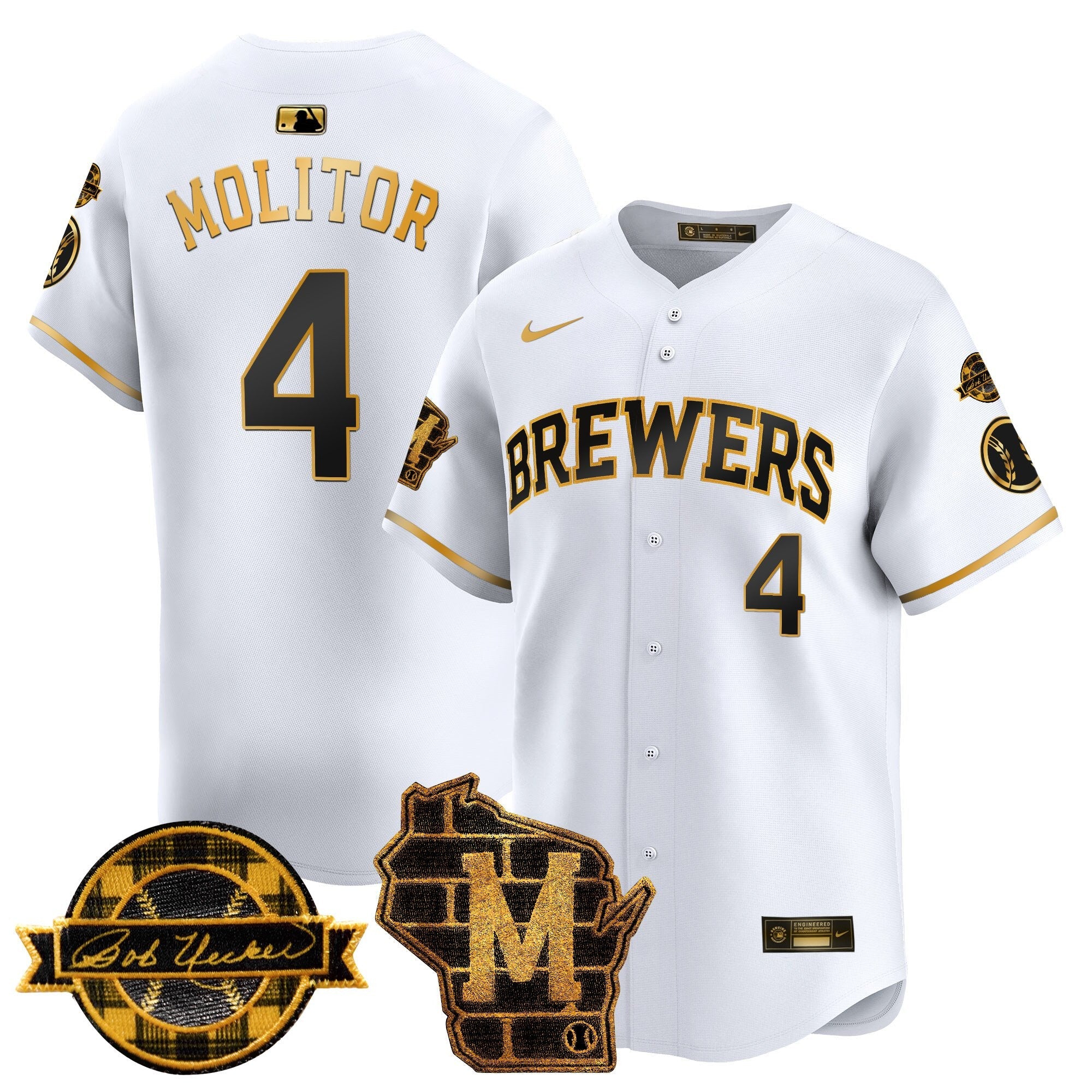 Men’s Milwaukee Home & Bob Uecker Patch Vapor Premier Limited Jersey