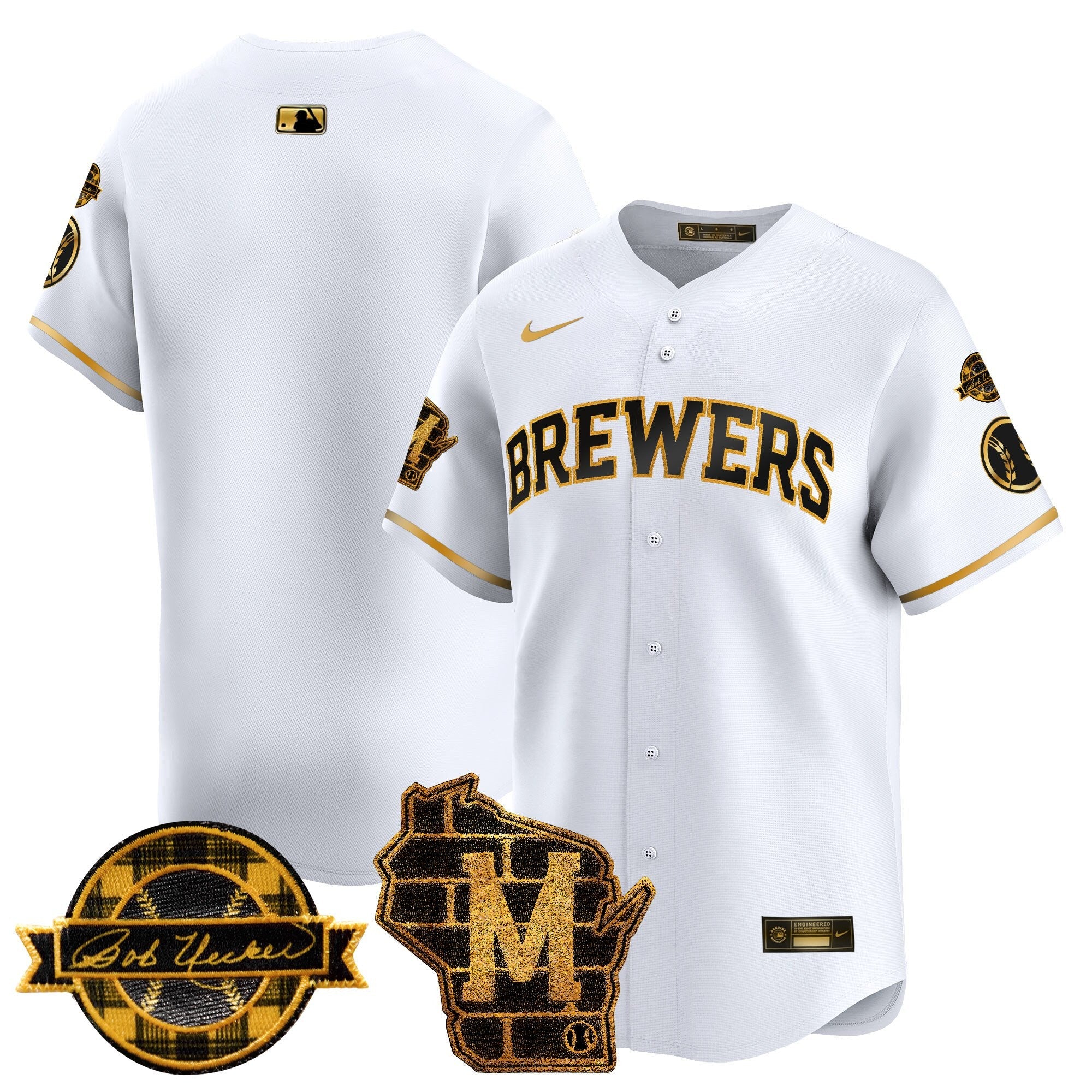 Men’s Milwaukee Home & Bob Uecker Patch Vapor Premier Limited Jersey