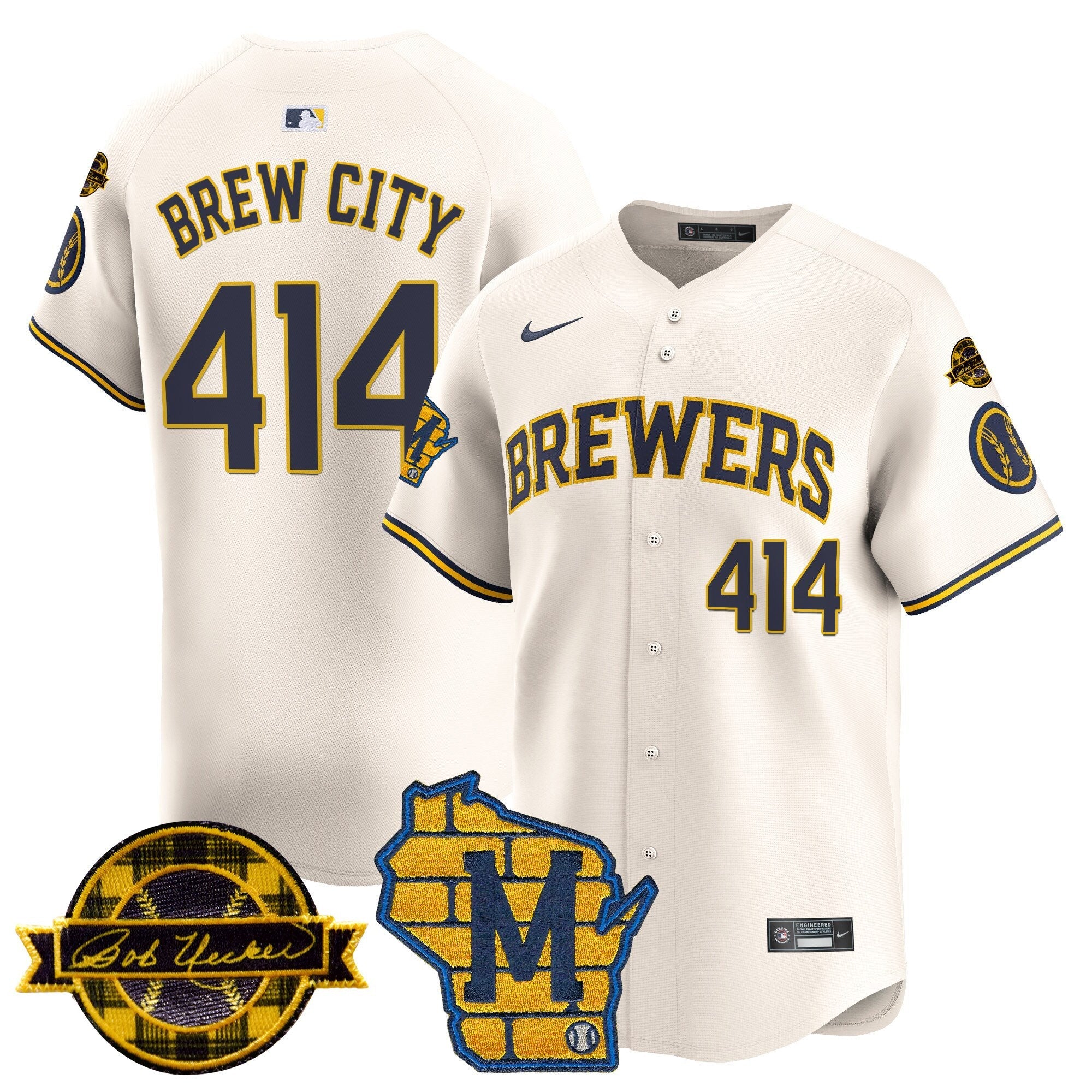 Men’s Milwaukee Home & Bob Uecker Patch Vapor Premier Limited Jersey