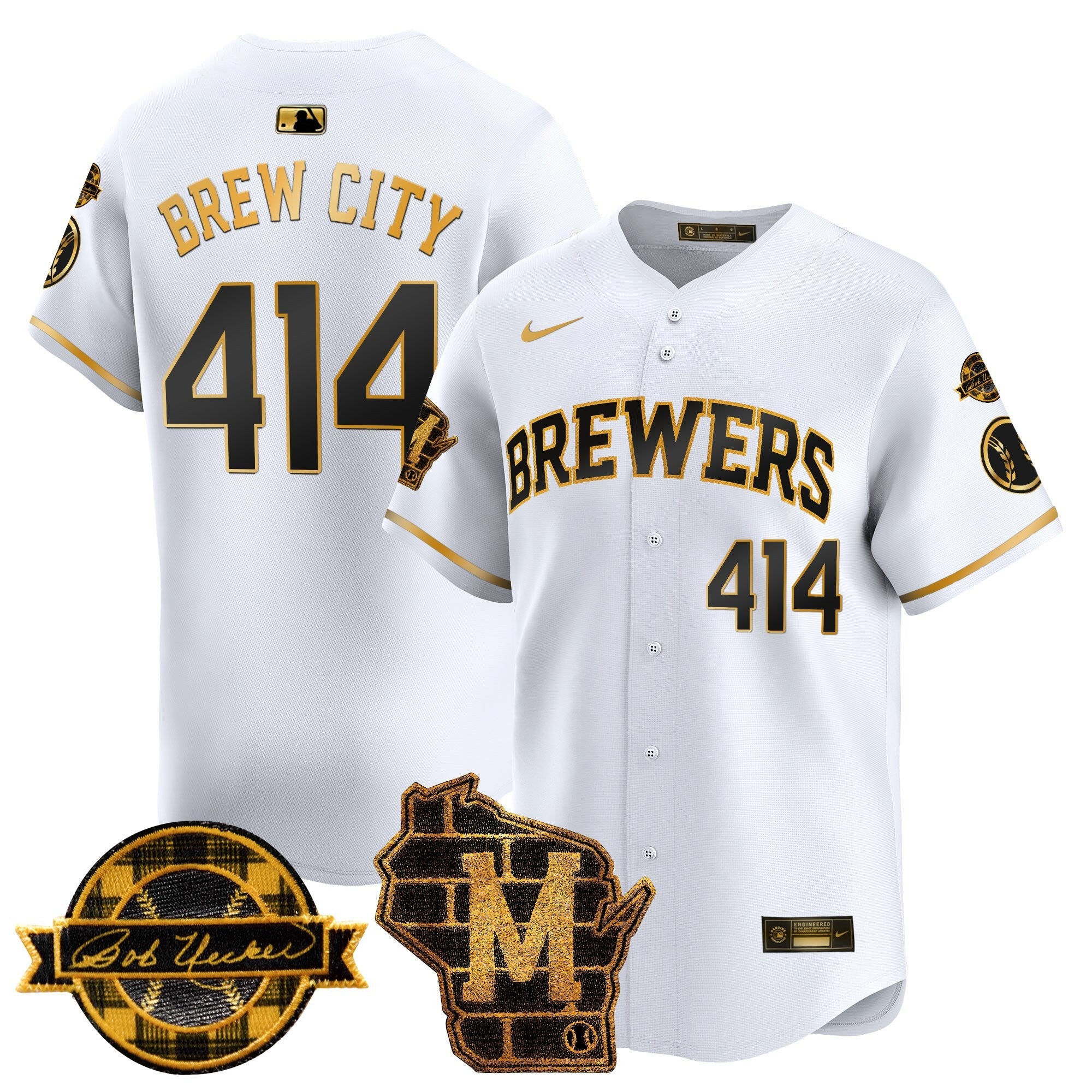 Men’s Milwaukee Home & Bob Uecker Patch Vapor Premier Limited Jersey