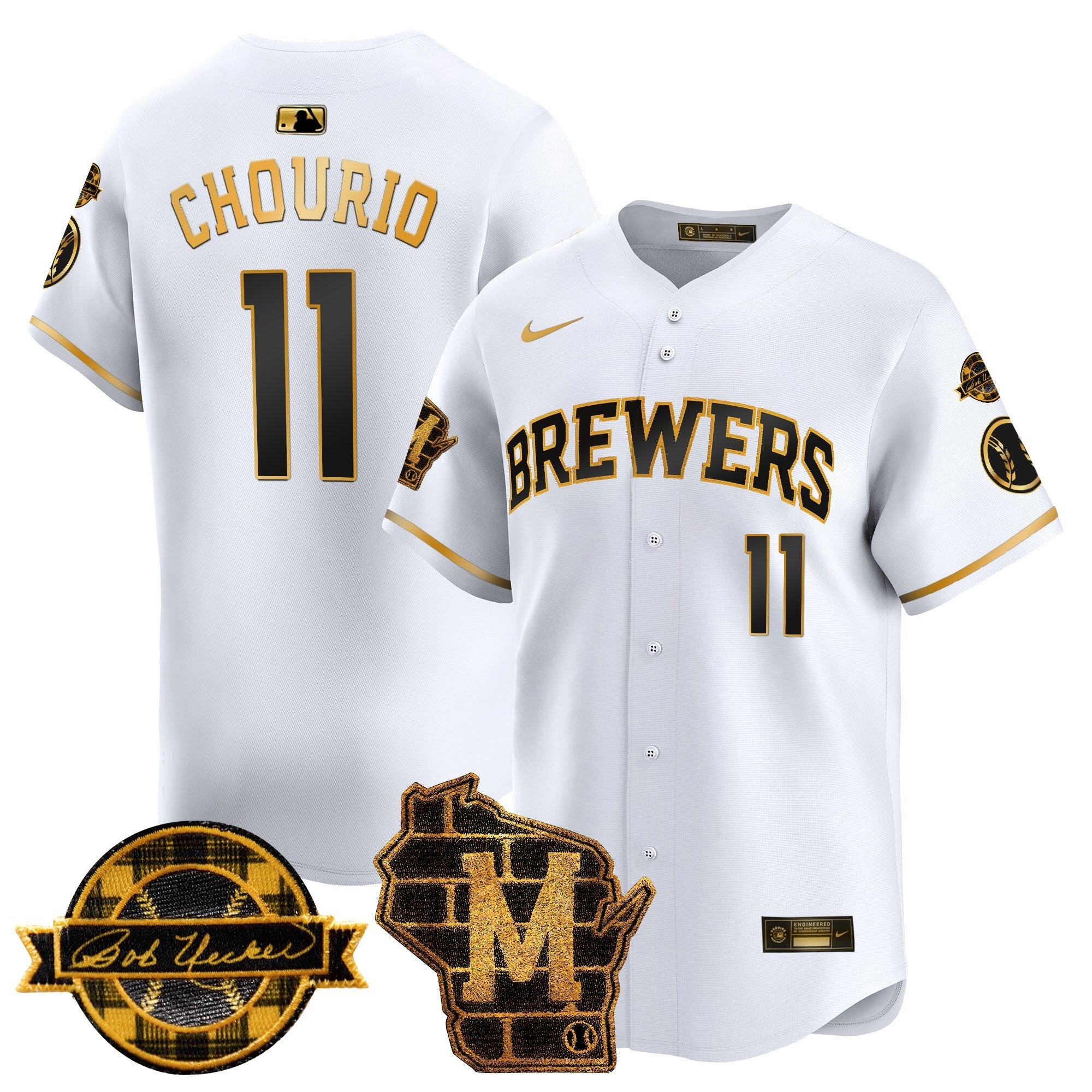 Men’s Milwaukee Home & Bob Uecker Patch Vapor Premier Limited Jersey
