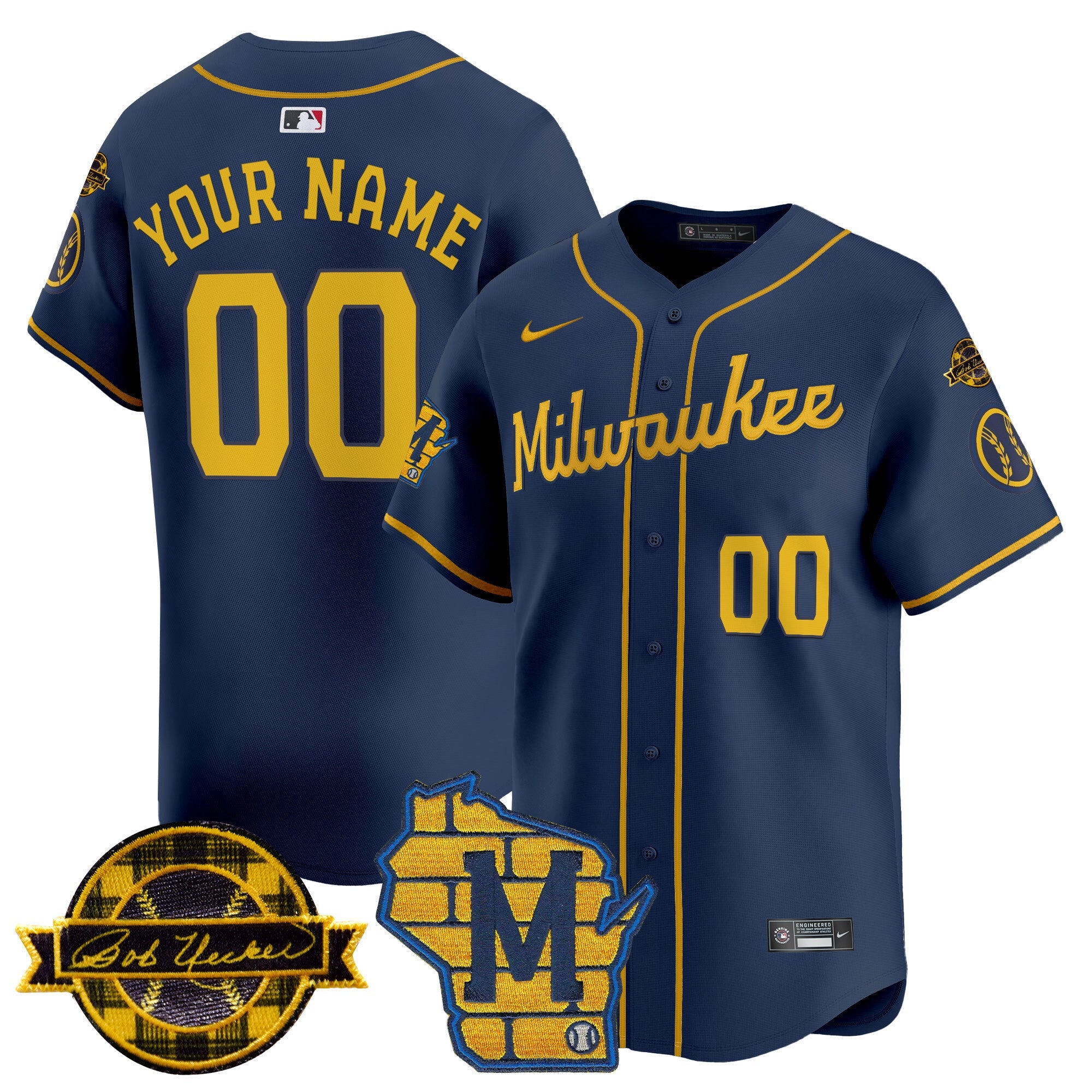 Milwaukee Home & Bob Uecker Patch Vapor Premier Limited Custom Jersey
