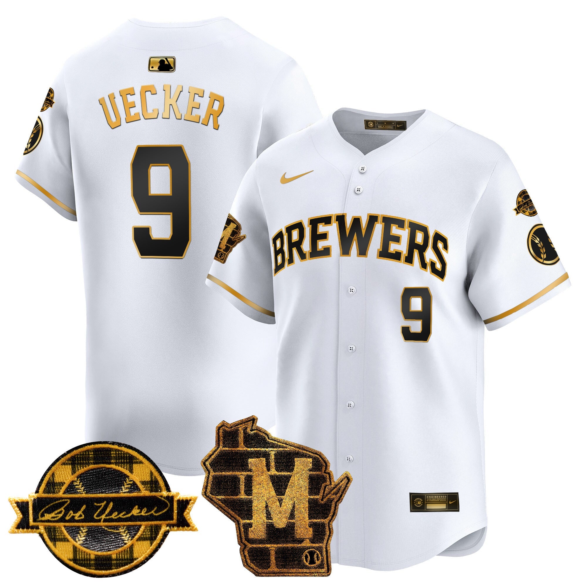 Men’s Milwaukee Home & Bob Uecker Patch Vapor Premier Limited Jersey