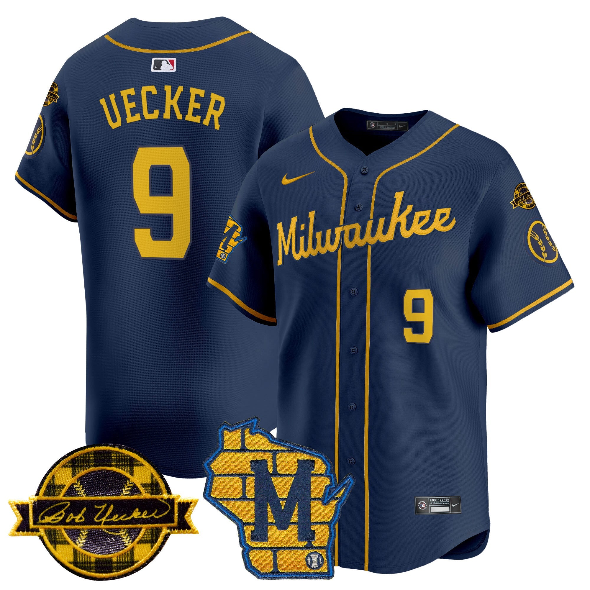 Men’s Milwaukee Home & Bob Uecker Patch Vapor Premier Limited Jersey