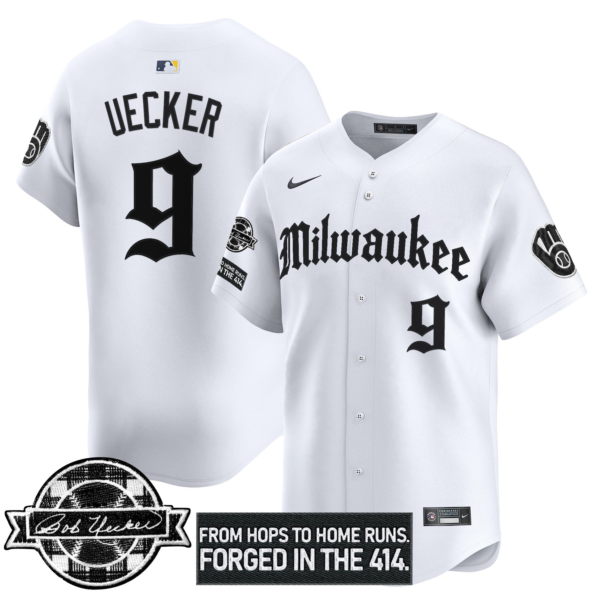 Men’s Milwaukee Bob Uecker Patch Vapor Premier Limited Jersey – Gothic Edition