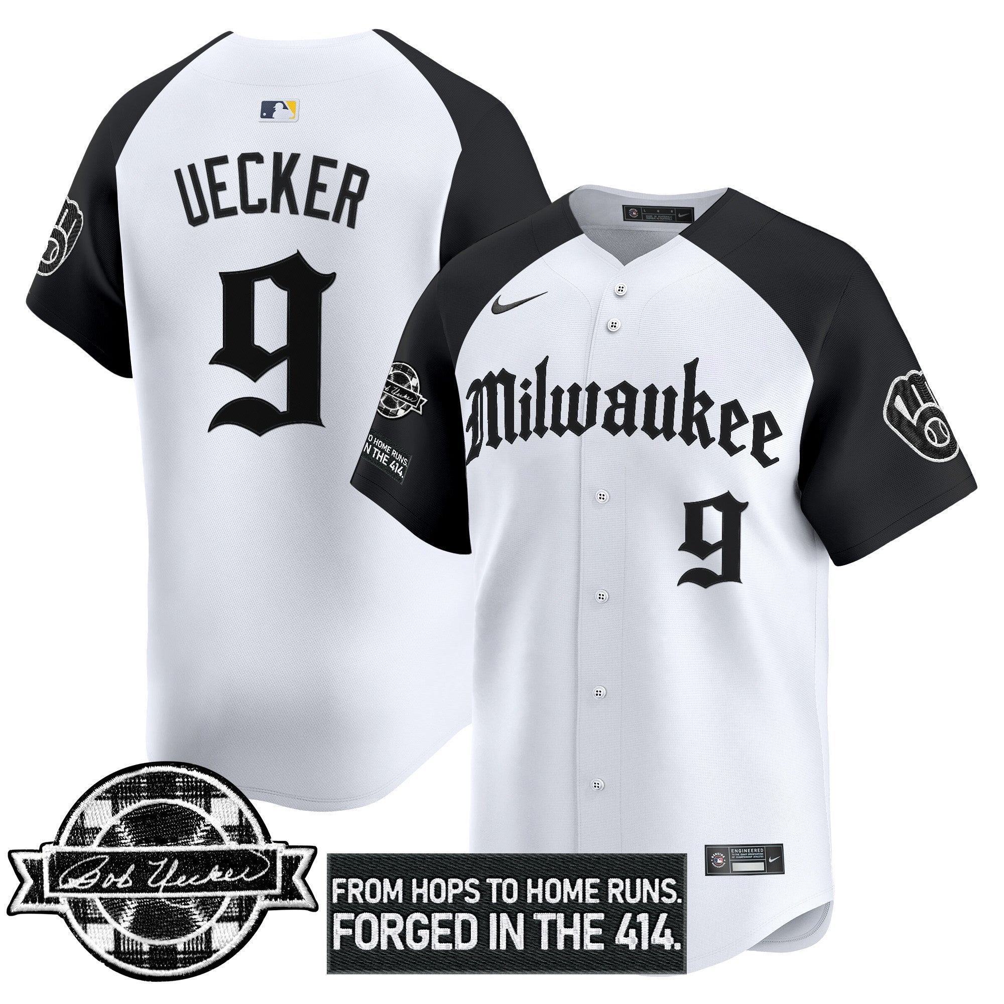 Men’s Milwaukee Bob Uecker Patch Vapor Premier Limited Jersey – Gothic Edition