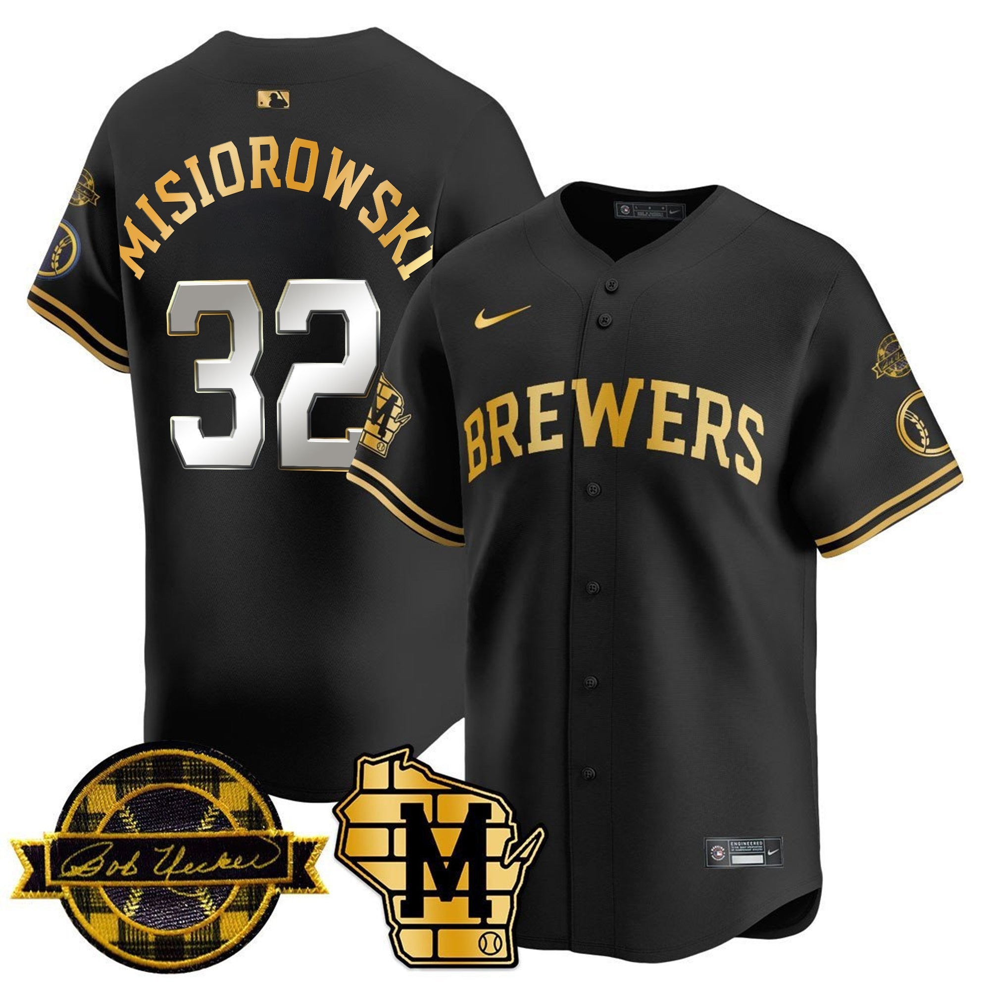 Men’s Milwaukee Bob Uecker Patch Vapor Limited Jersey