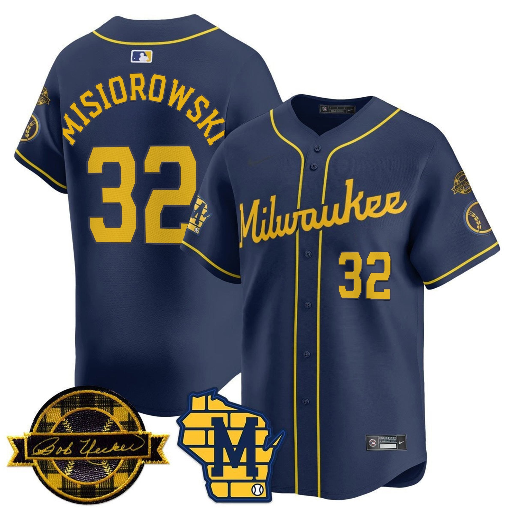 Men’s Milwaukee Bob Uecker Patch Vapor Limited Jersey