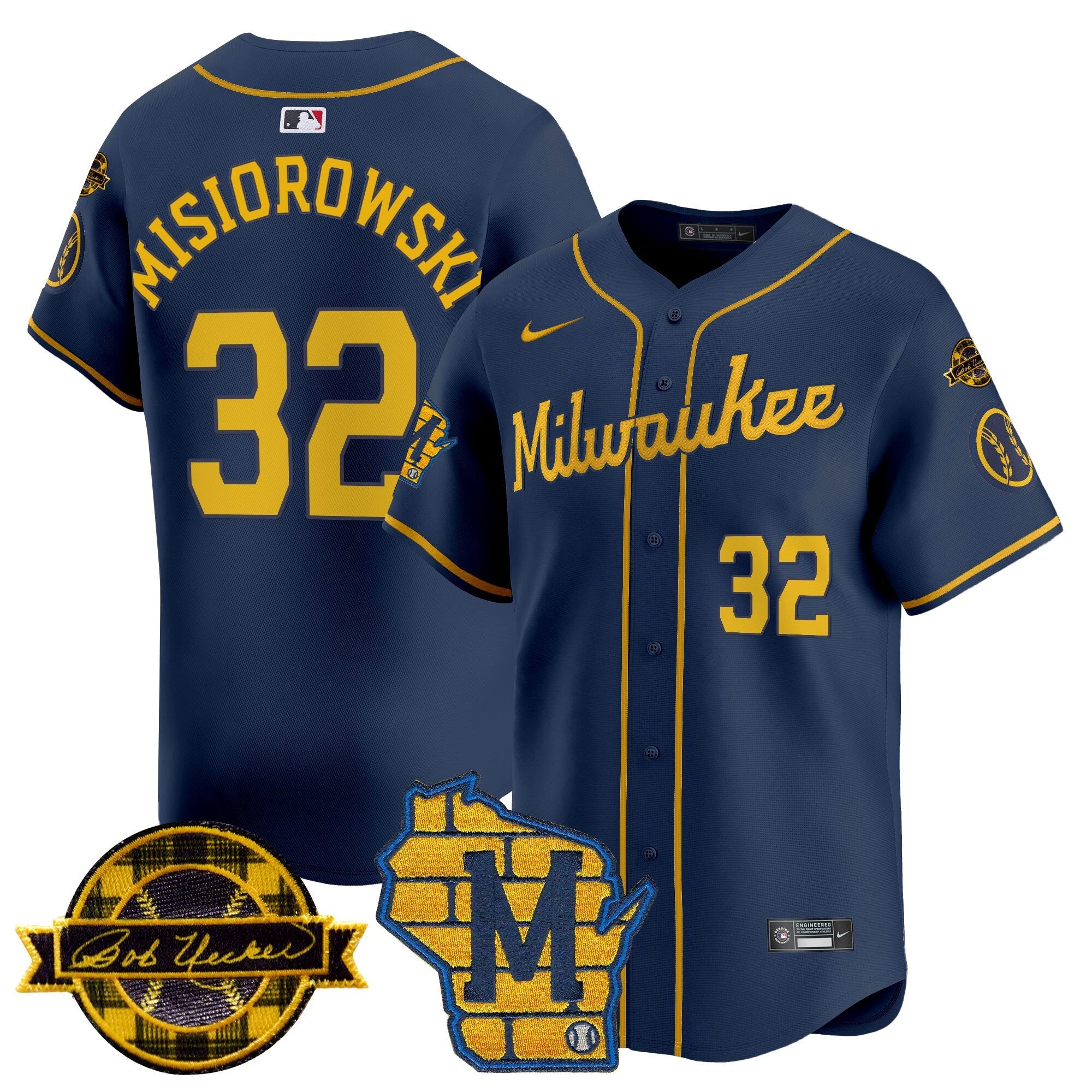 Men’s Milwaukee Home & Bob Uecker Patch Vapor Premier Limited Jersey