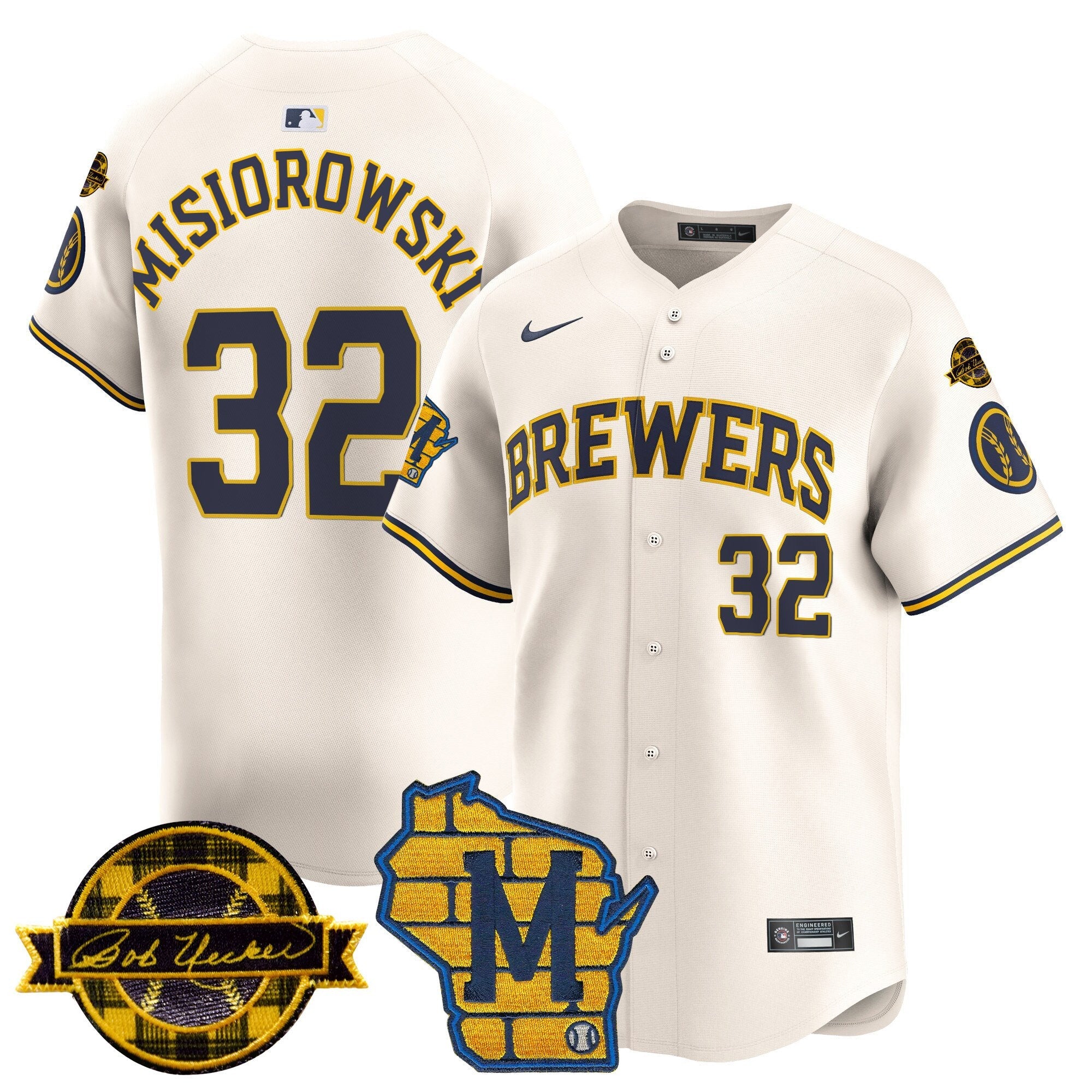 Men’s Milwaukee Home & Bob Uecker Patch Vapor Premier Limited Jersey