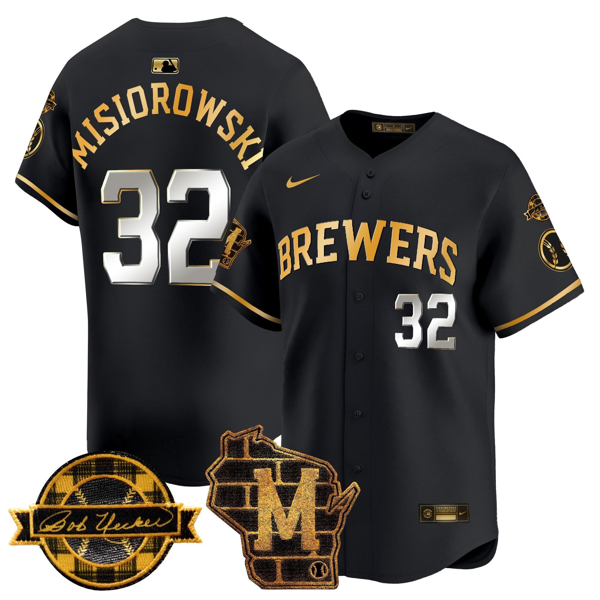 Men’s Milwaukee Home & Bob Uecker Patch Vapor Premier Limited Jersey