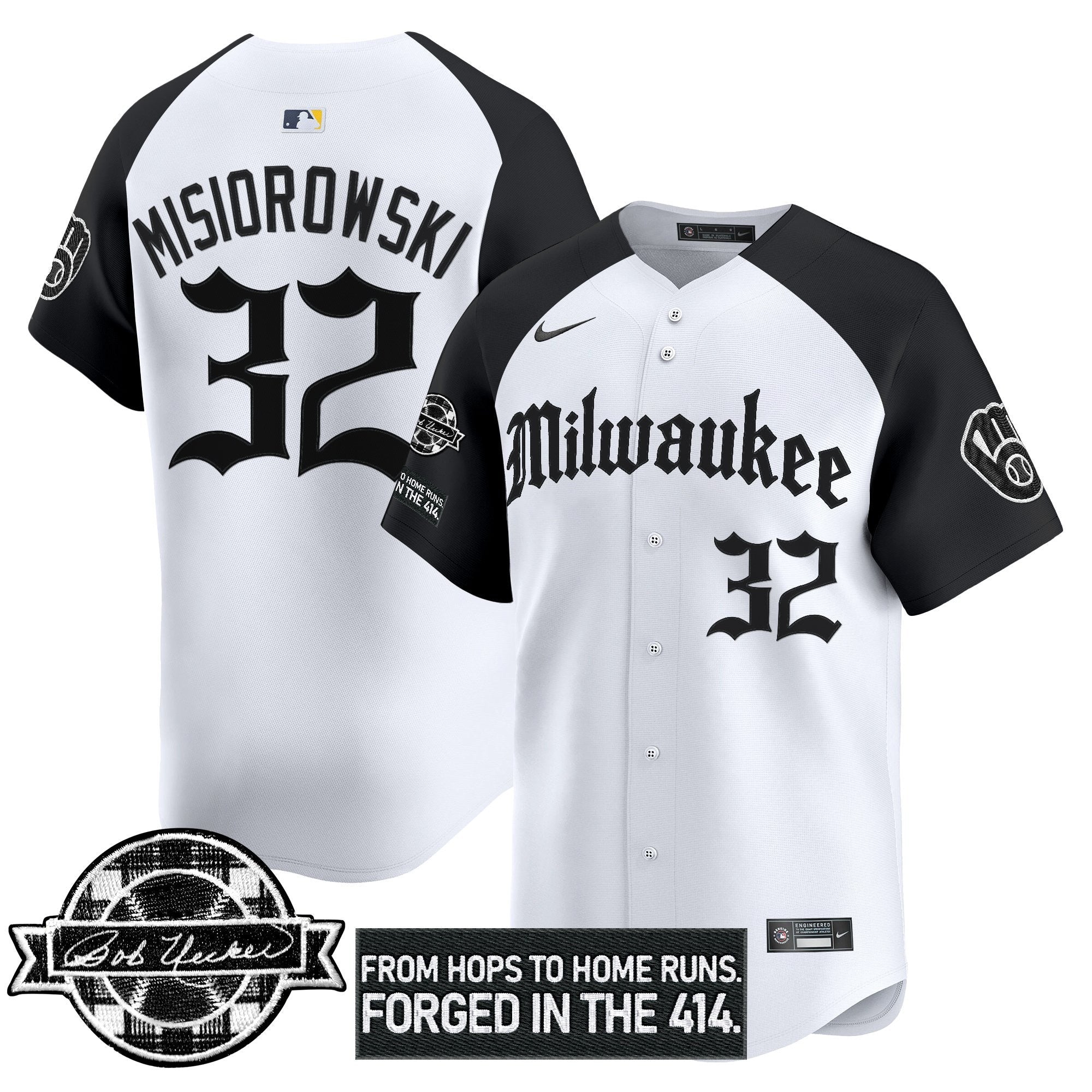 Men’s Milwaukee Bob Uecker Patch Vapor Premier Limited Jersey – Gothic Edition