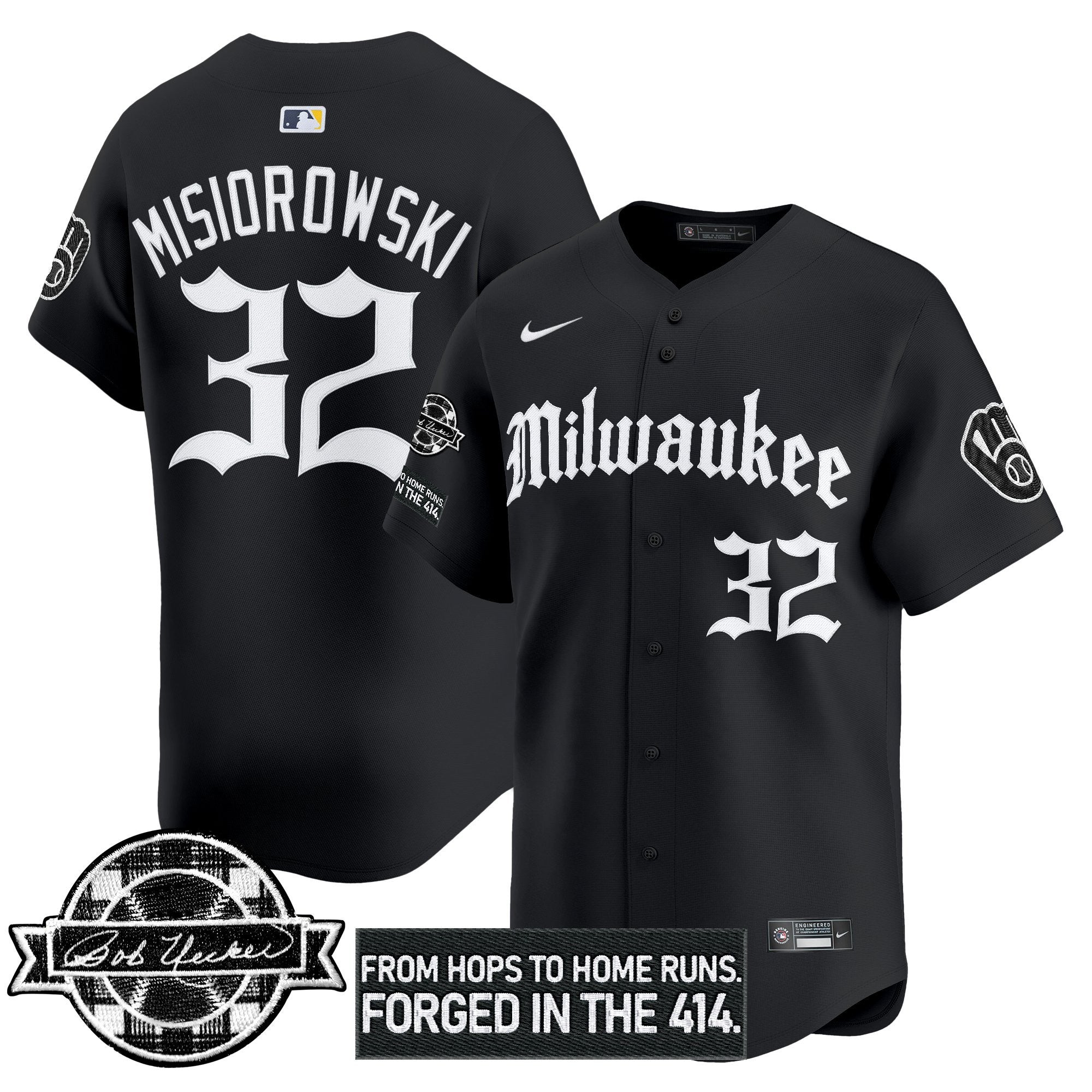 Men’s Milwaukee Bob Uecker Patch Vapor Premier Limited Jersey – Gothic Edition