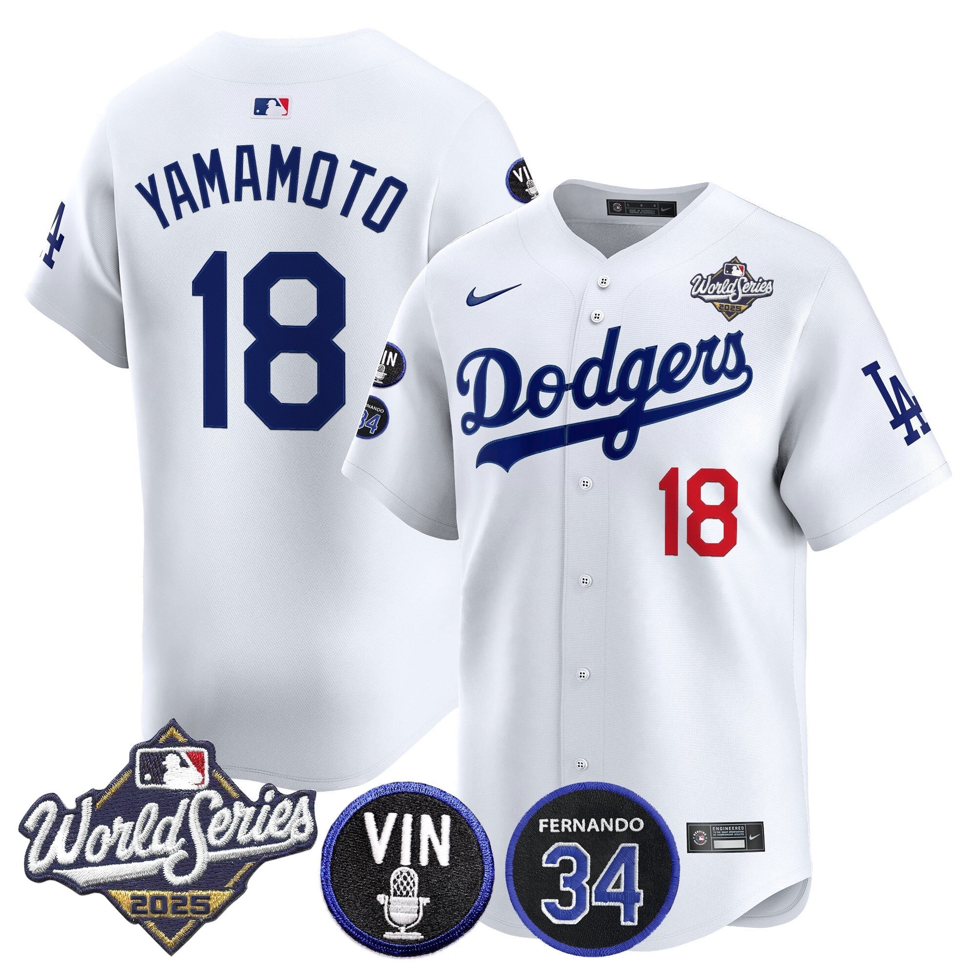 Men’s 2025 World Series Vapor Premier Limited Jersey – Vin Scully & Fernando Patch