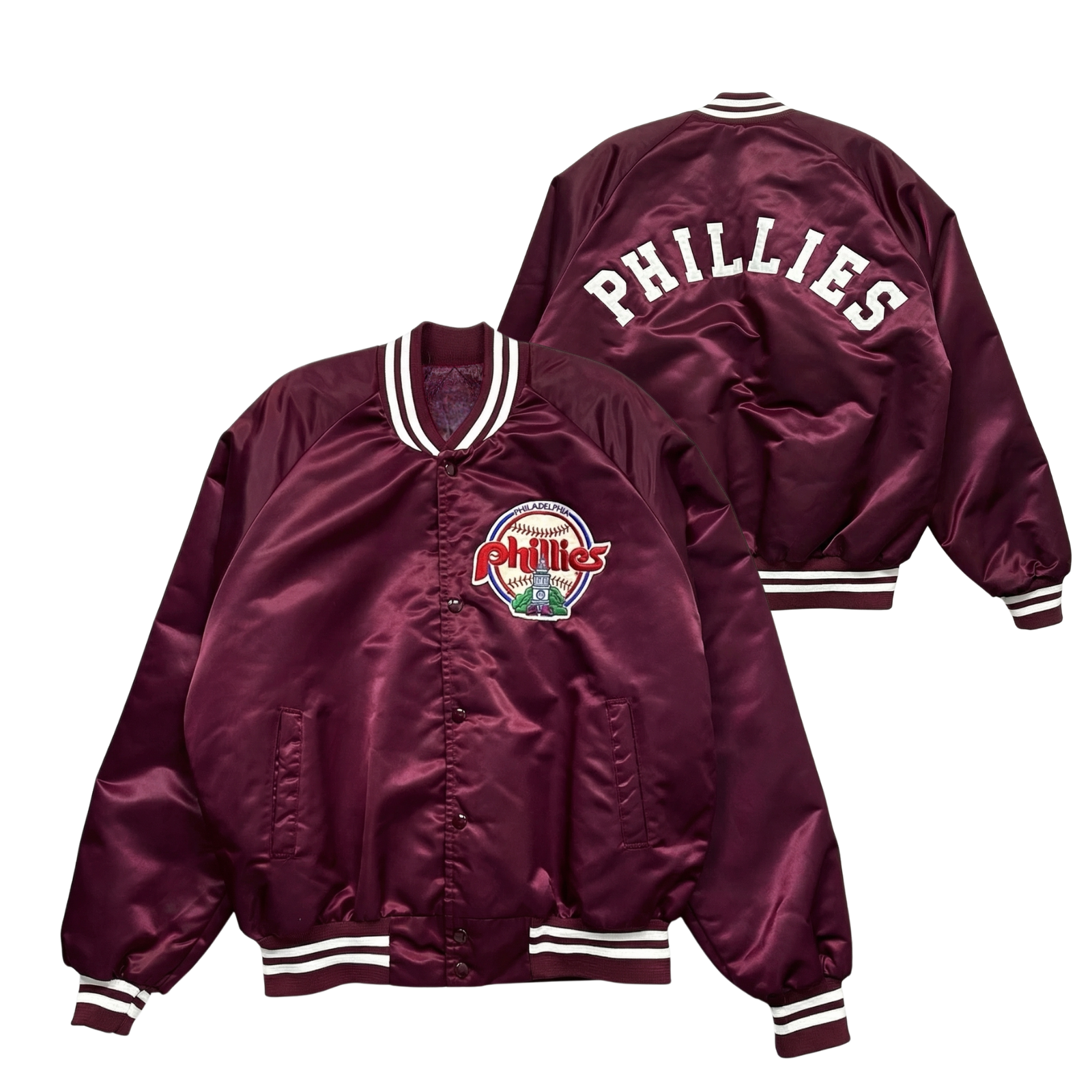 Phillies Throwback Satin Bomber – (Pre order Ships in 3-6 weeks)