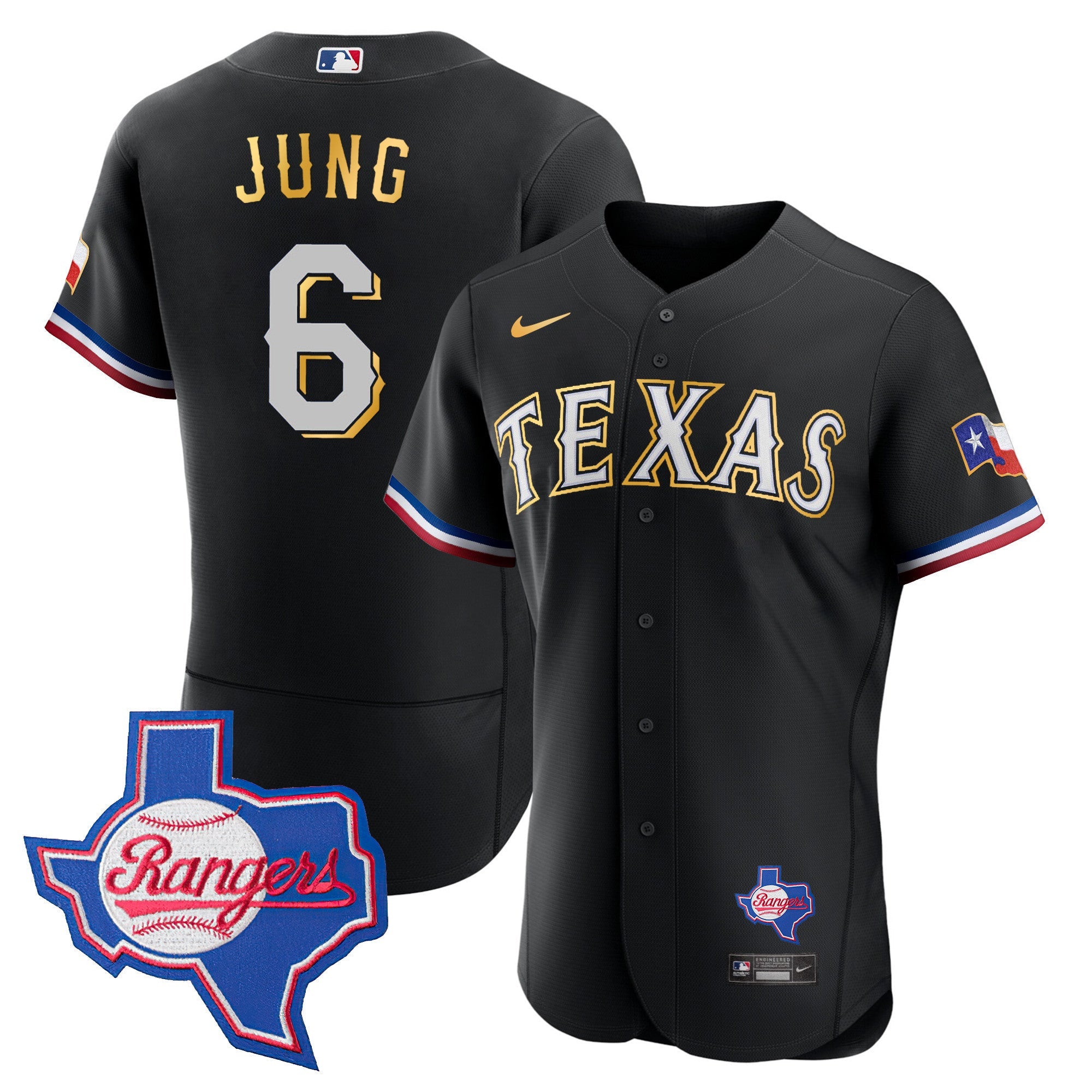 Men’s Texas Gold Trim Flex Base Jersey – Texas Patch