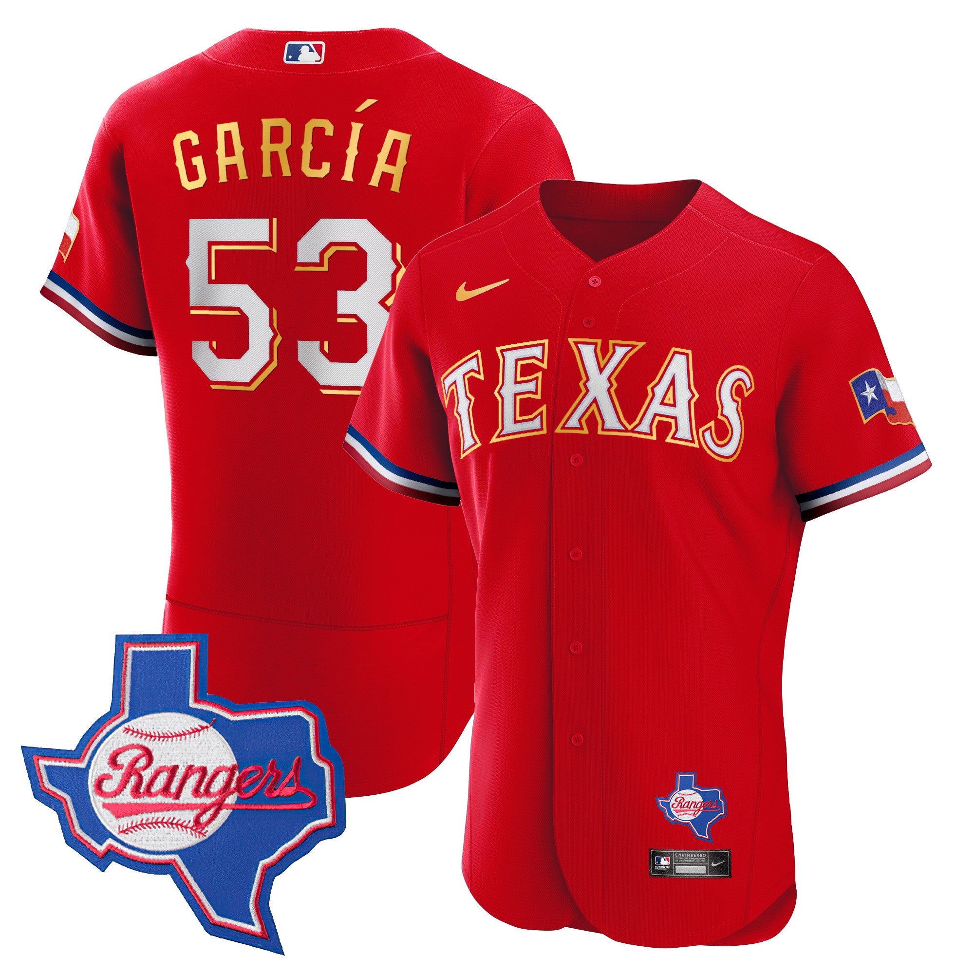 Men’s Texas Gold Trim Flex Base Jersey – Texas Patch