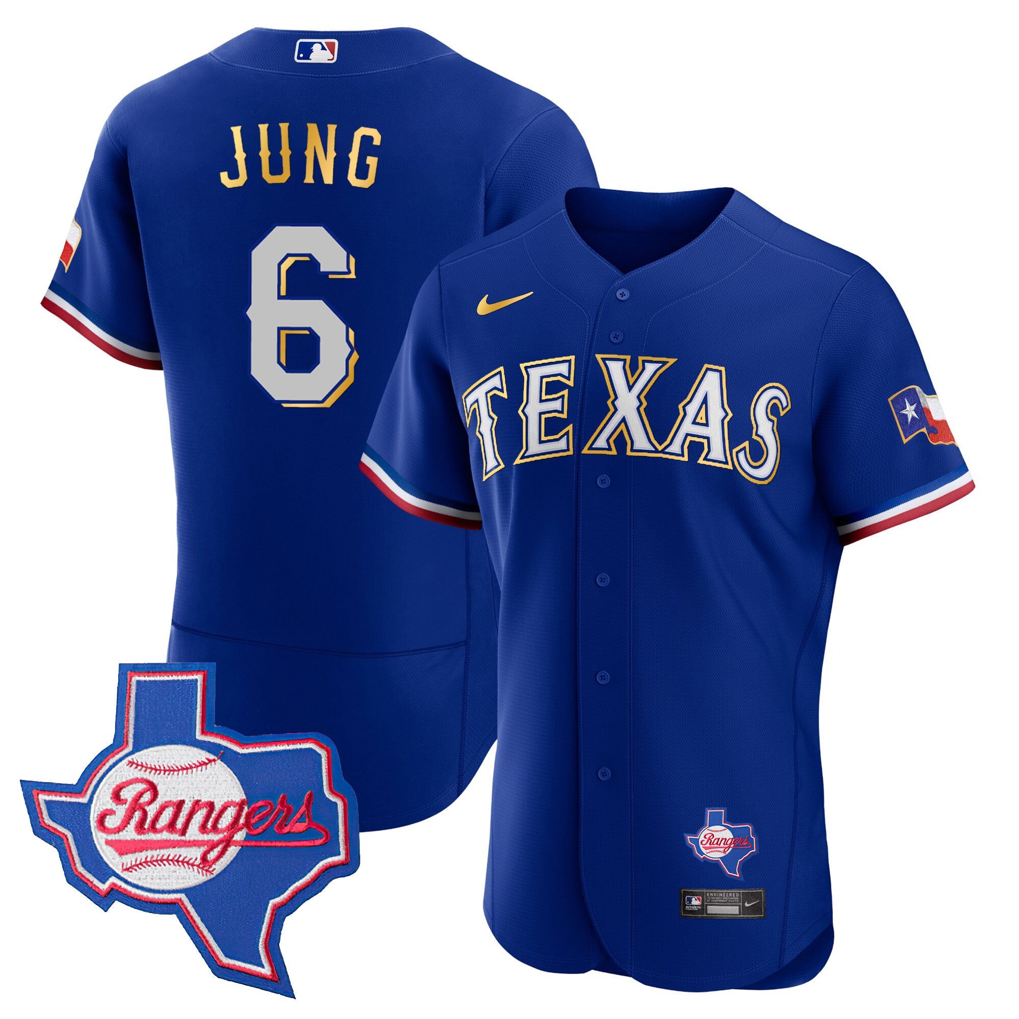 Men’s Texas Gold Trim Flex Base Jersey – Texas Patch