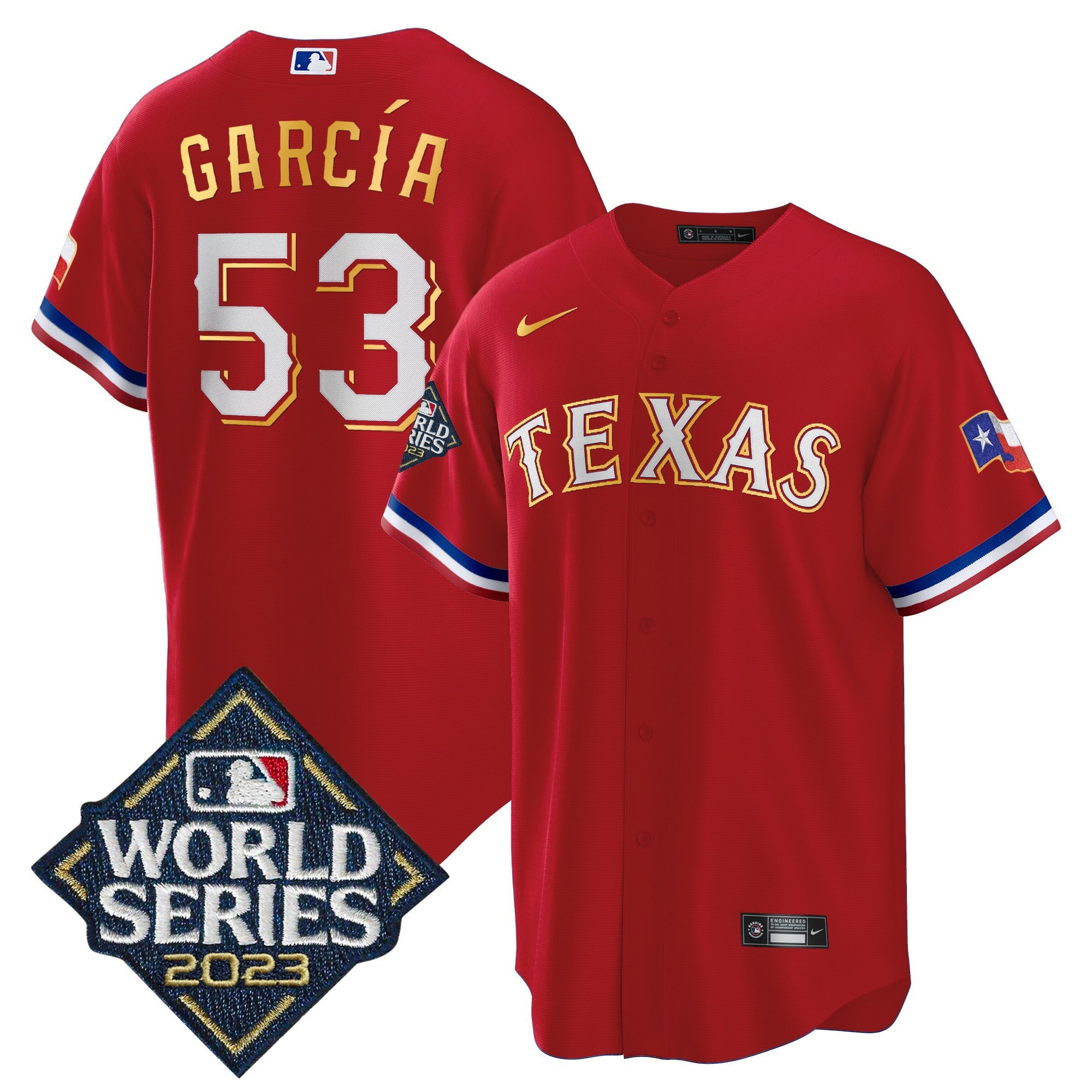 Men’s Texas 2023 World Series Cool Base Gold Trim Jersey