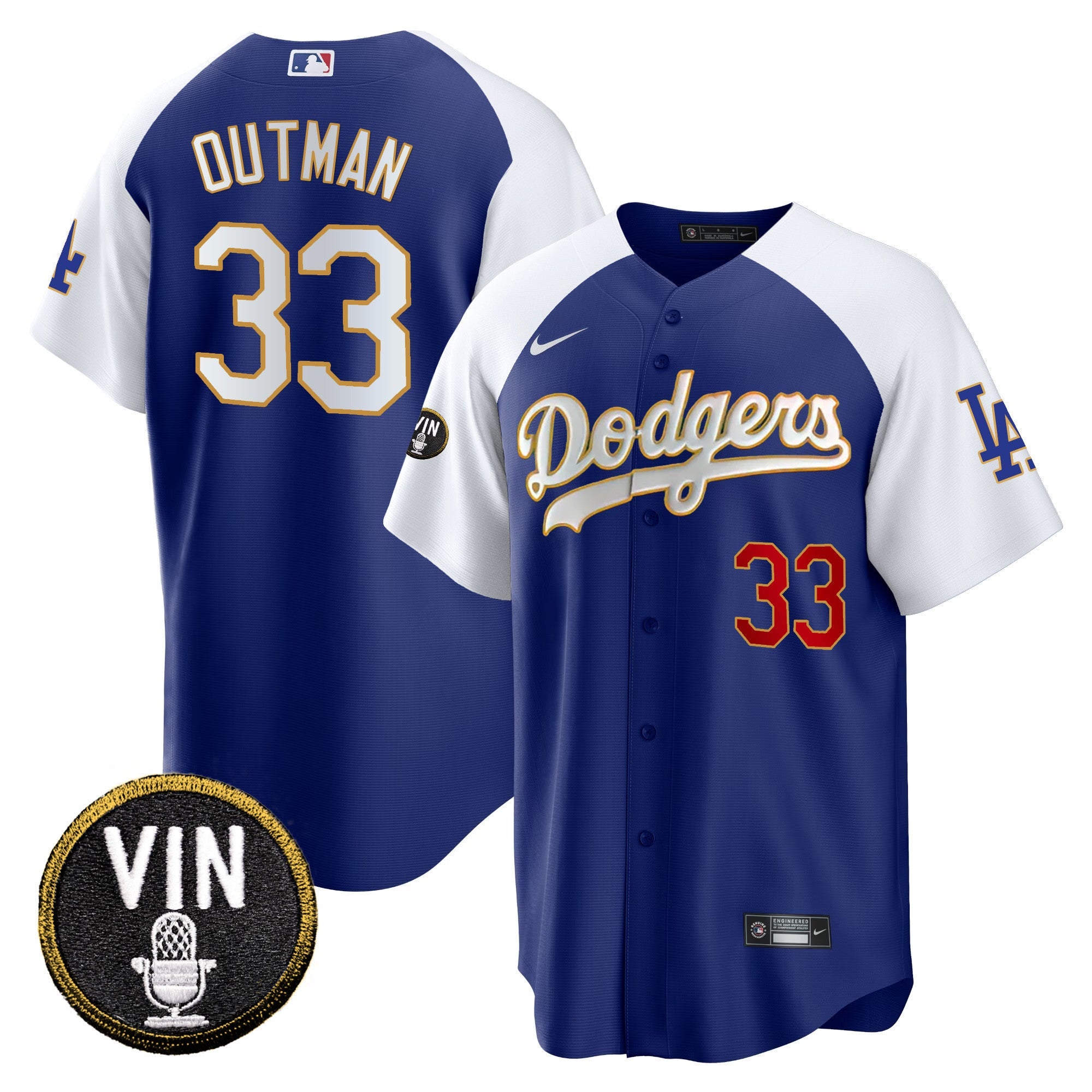 Men’s Vin Scully Patch Cool Base Gold Trim Jersey V2