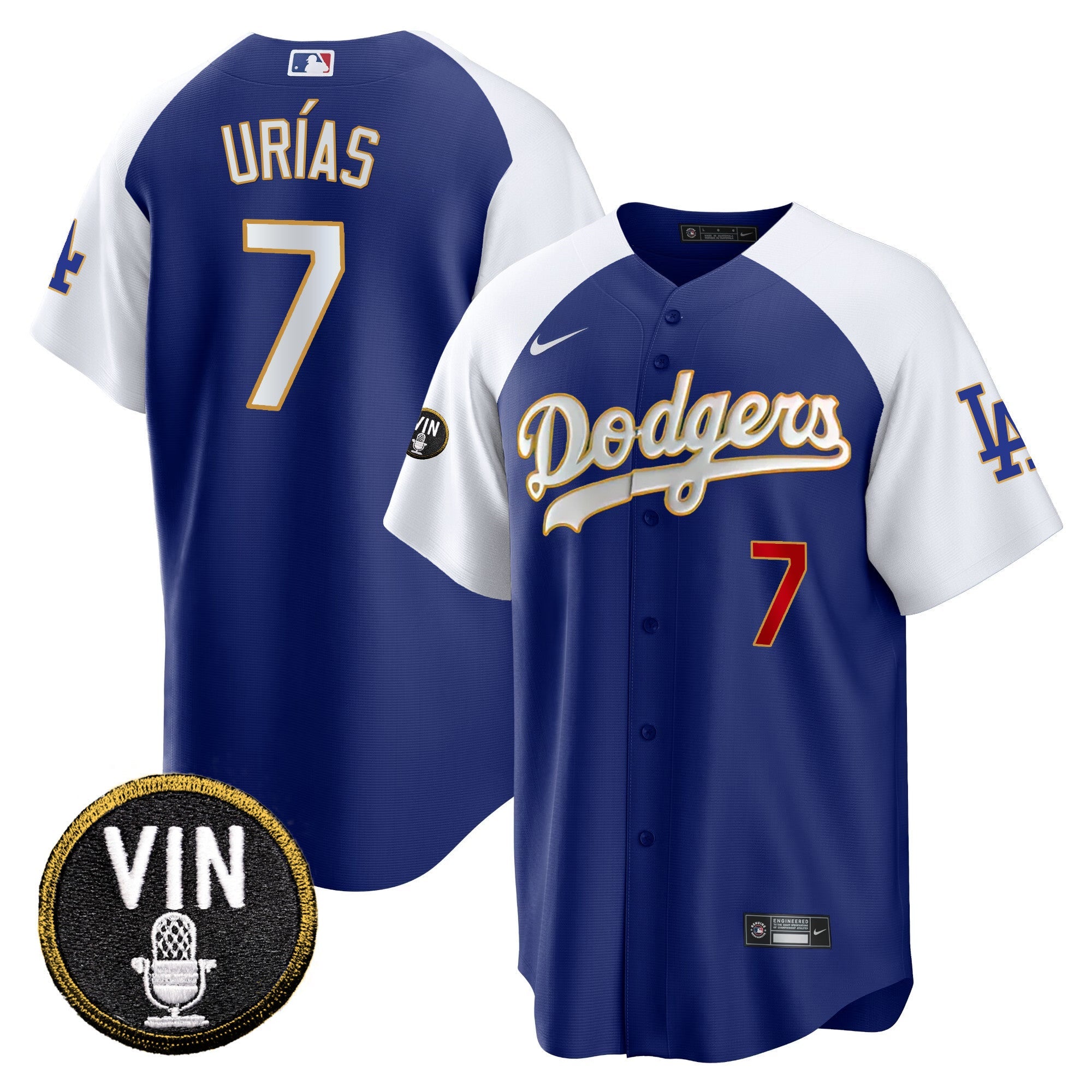Men’s Vin Scully Patch Cool Base Gold Trim Jersey V2