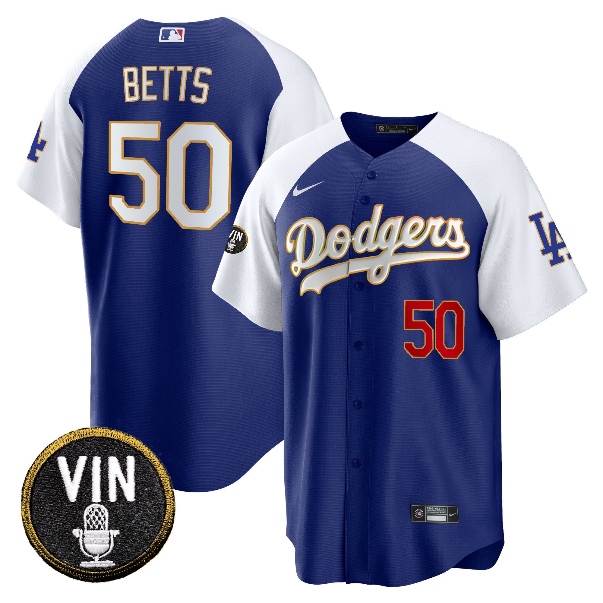 Men’s Vin Scully Patch Cool Base Gold Trim Jersey V2