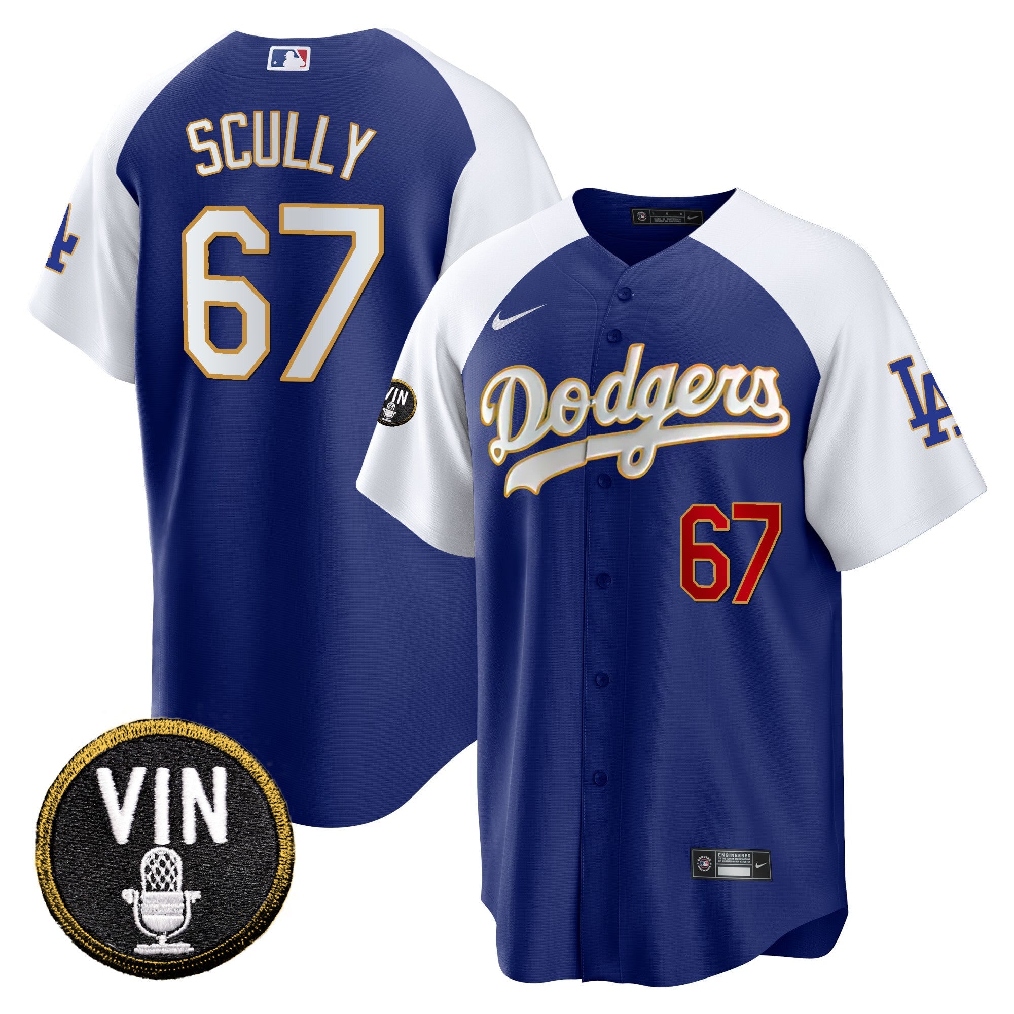Men’s Vin Scully Patch Cool Base Gold Trim Jersey V2
