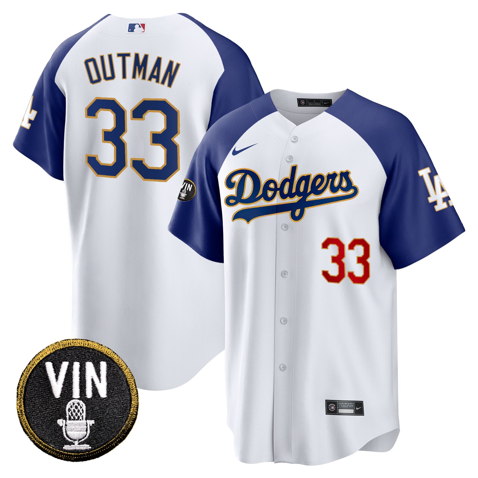 Men’s Vin Scully Patch Cool Base Gold Trim Jersey V2