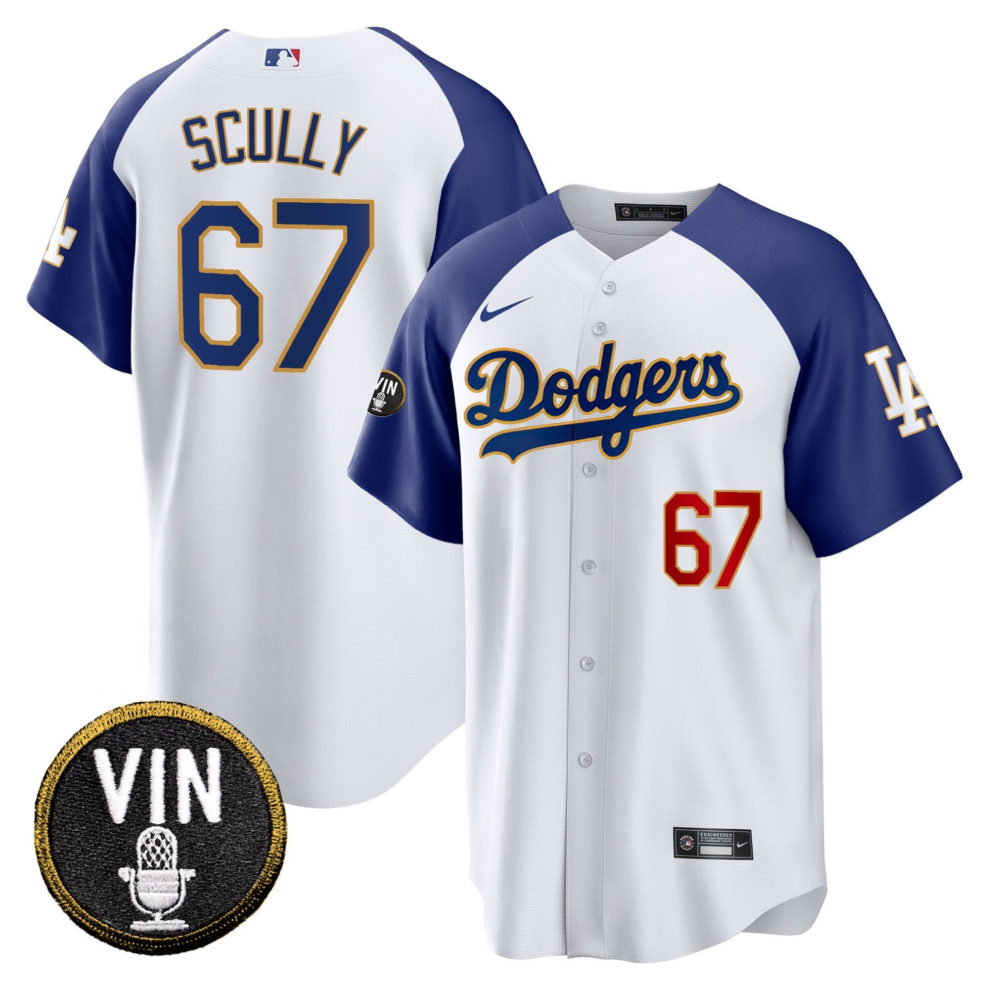 Men’s Vin Scully Patch Cool Base Gold Trim Jersey V2