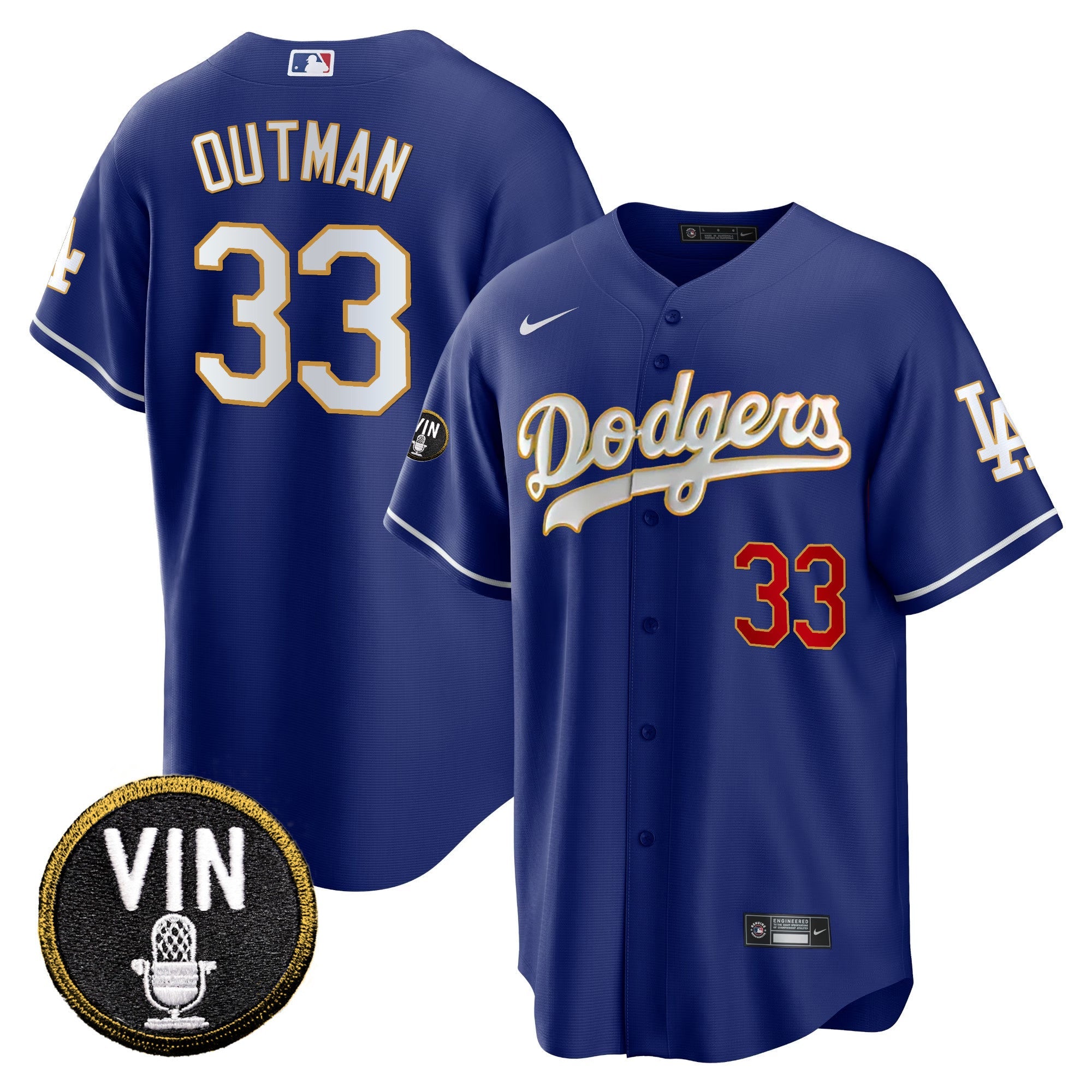 Men’s Vin Scully Patch Cool Base Gold Trim Jersey V2
