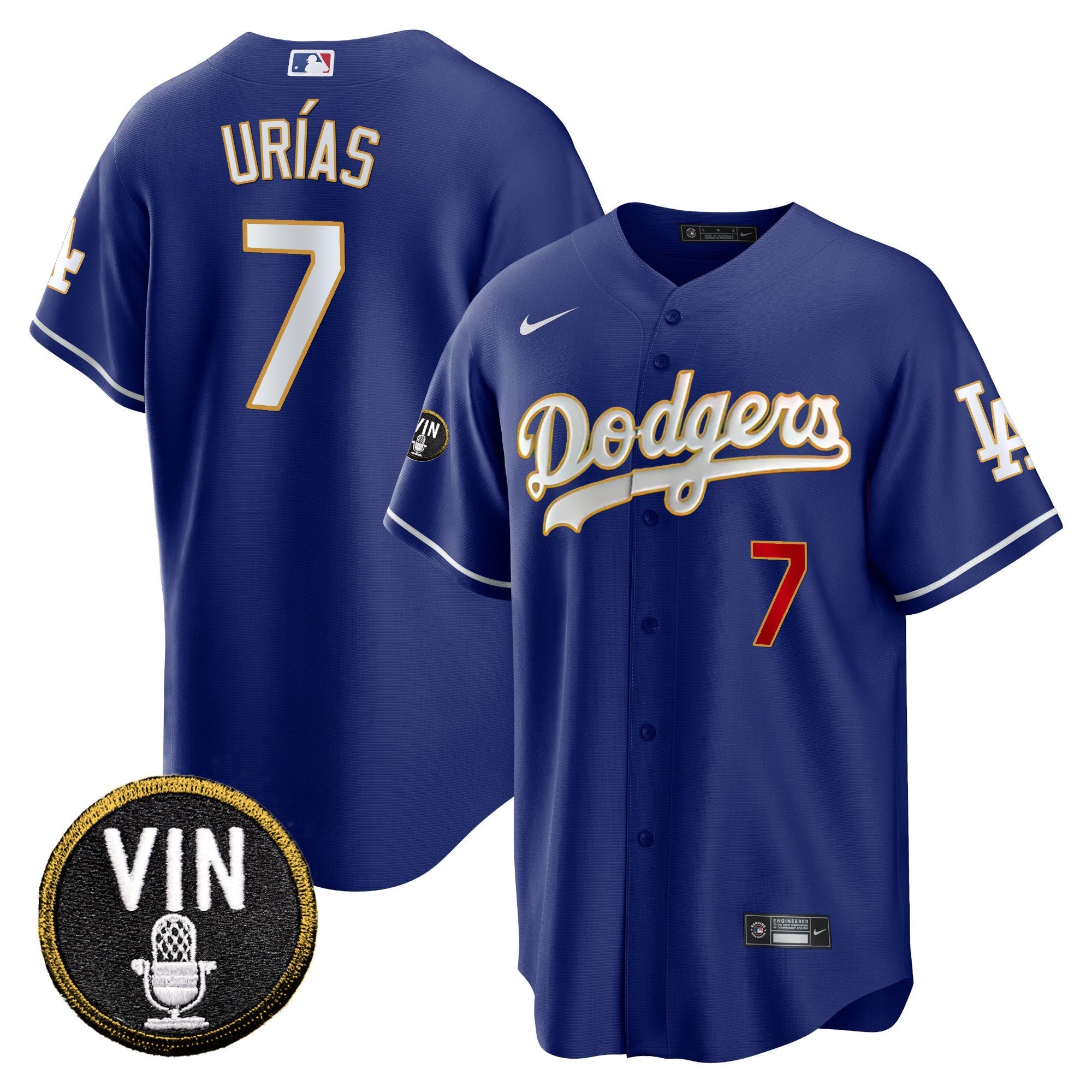 Men’s Vin Scully Patch Cool Base Gold Trim Jersey V2