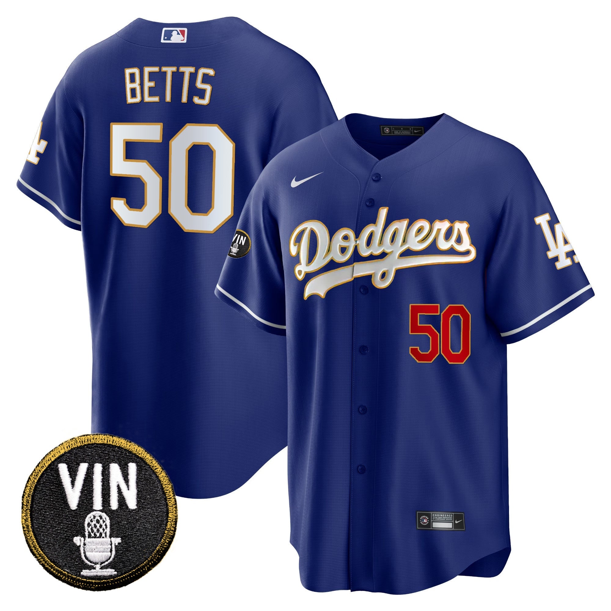 Men’s Vin Scully Patch Cool Base Gold Trim Jersey V2