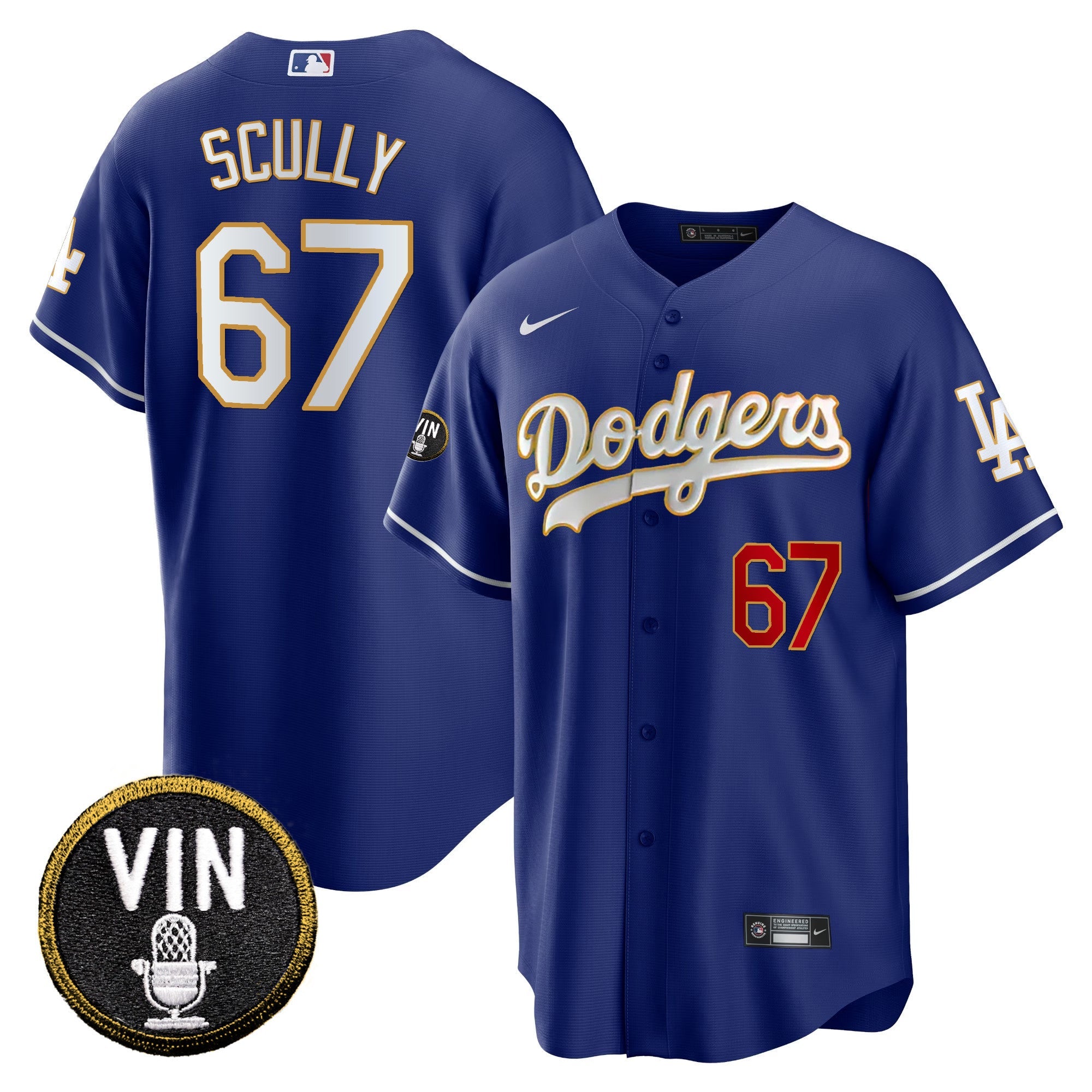 Men’s Vin Scully Patch Cool Base Gold Trim Jersey V2