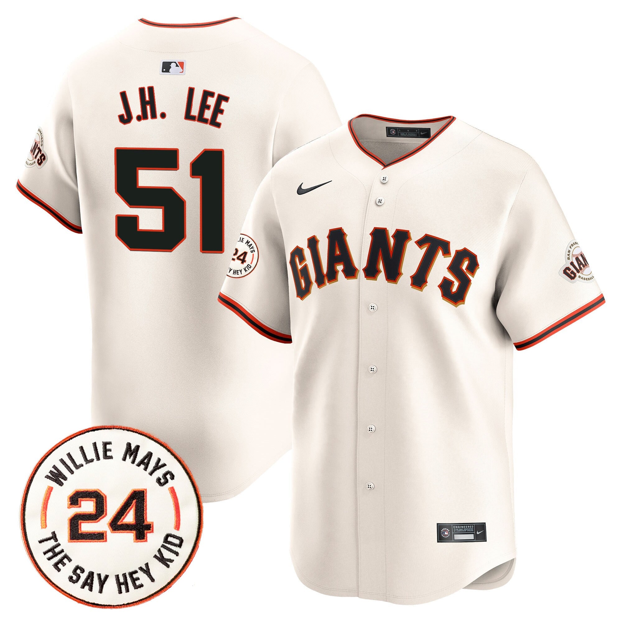 Men’s San Francisco 2024 Willie Mays Patch Vapor Premier Limited Jersey V6