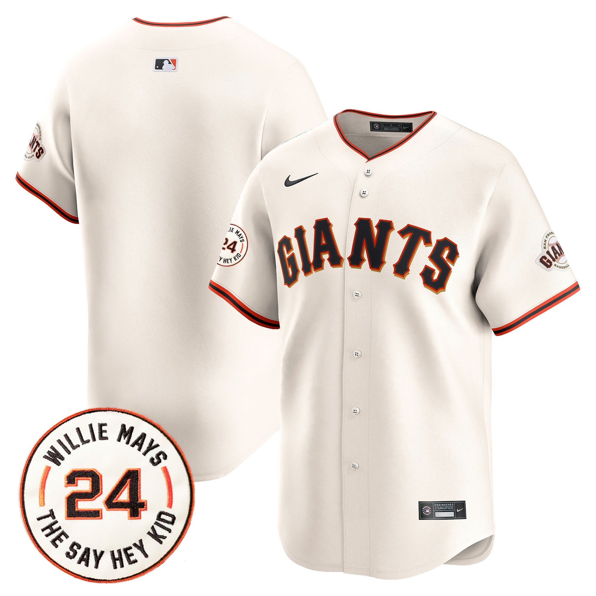 Men’s San Francisco 2024 Willie Mays Patch Vapor Premier Limited Jersey V6