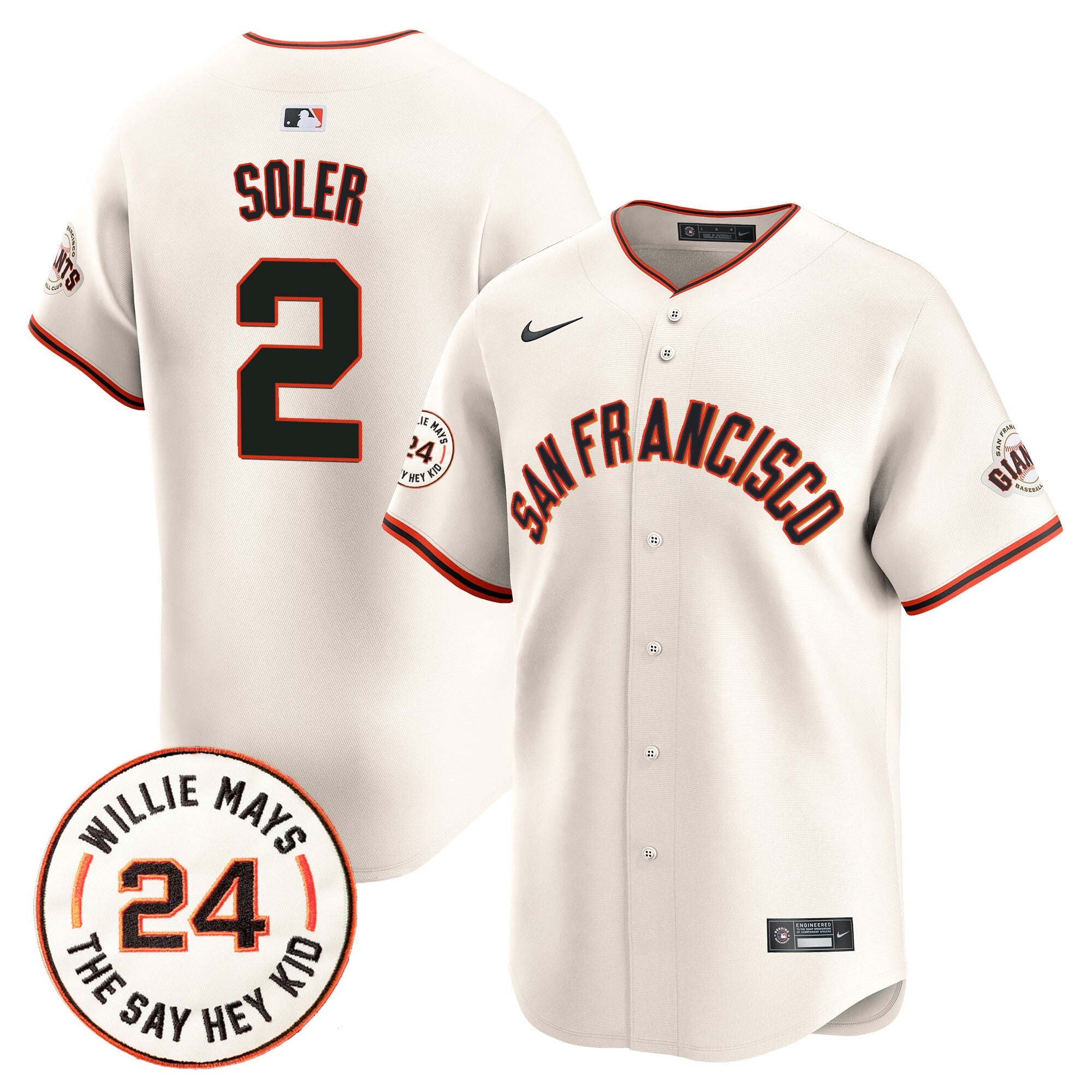 Men’s San Francisco 2024 Willie Mays Patch Vapor Premier Limited Jersey V5