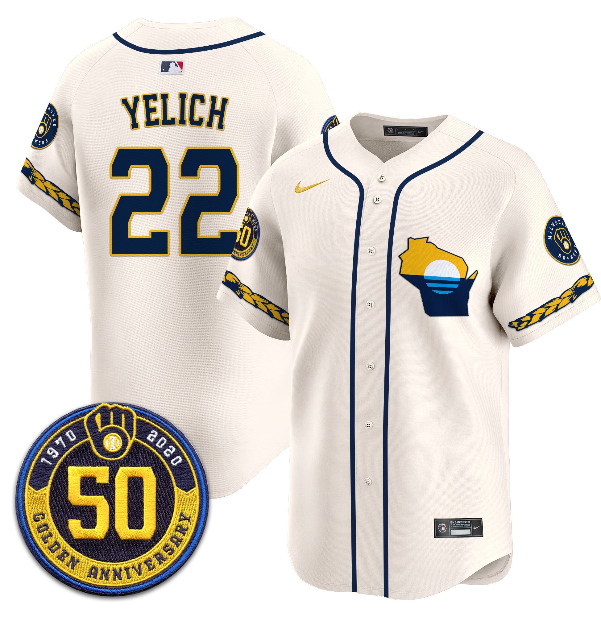 Men’s Milwaukee Golden 50th Anniversary Patch Vapor Premier Limited Jersey