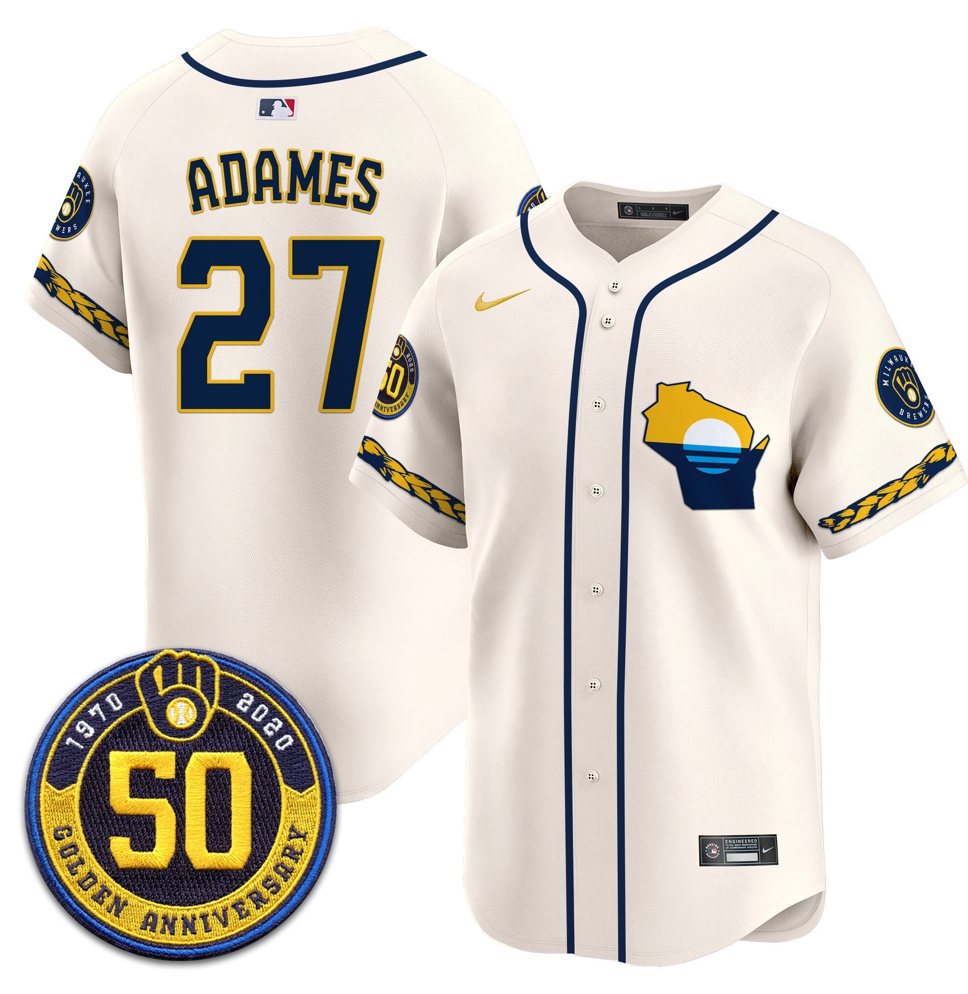 Men’s Milwaukee Golden 50th Anniversary Patch Vapor Premier Limited Jersey
