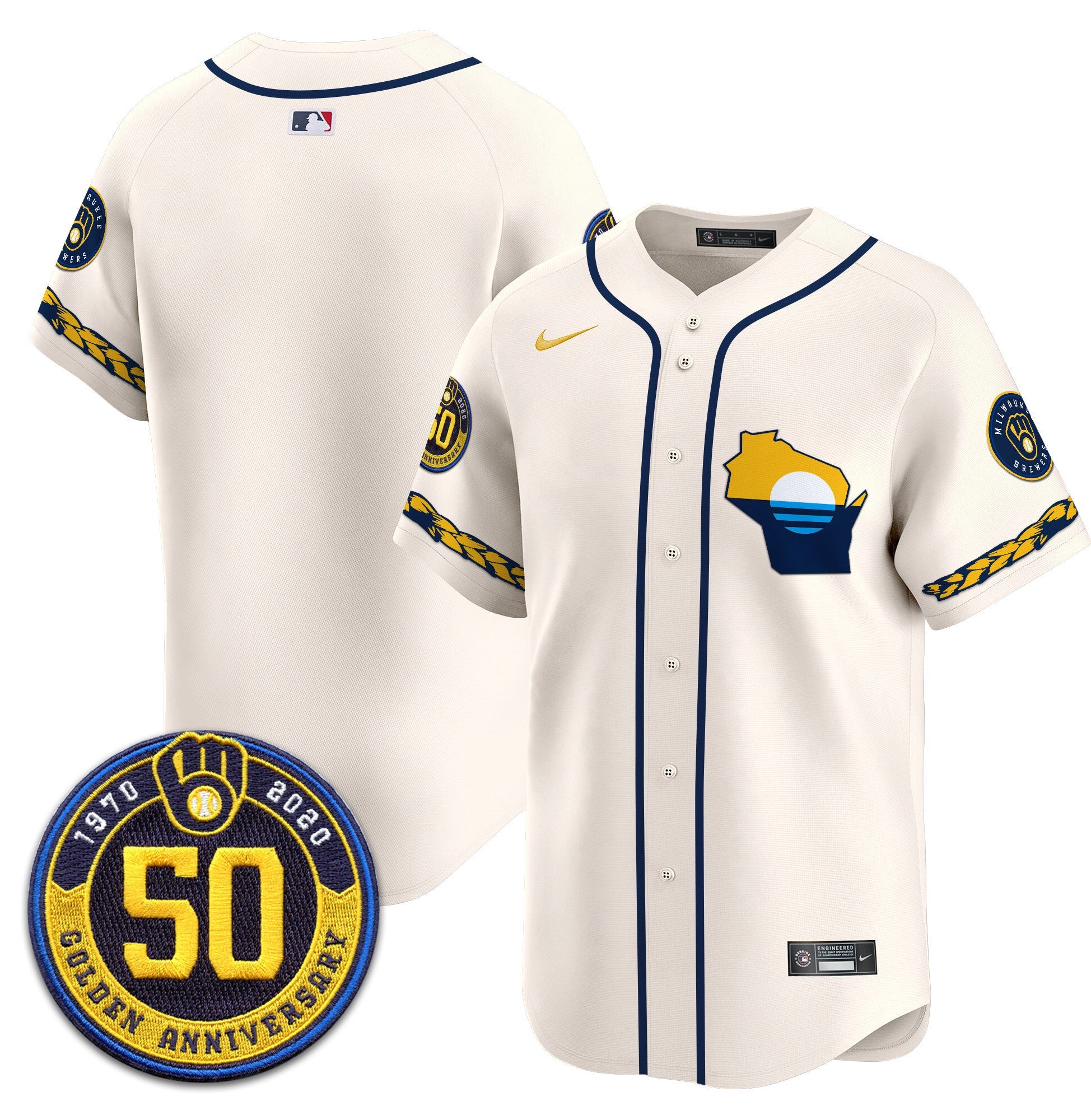 Men’s Milwaukee Golden 50th Anniversary Patch Vapor Premier Limited Jersey